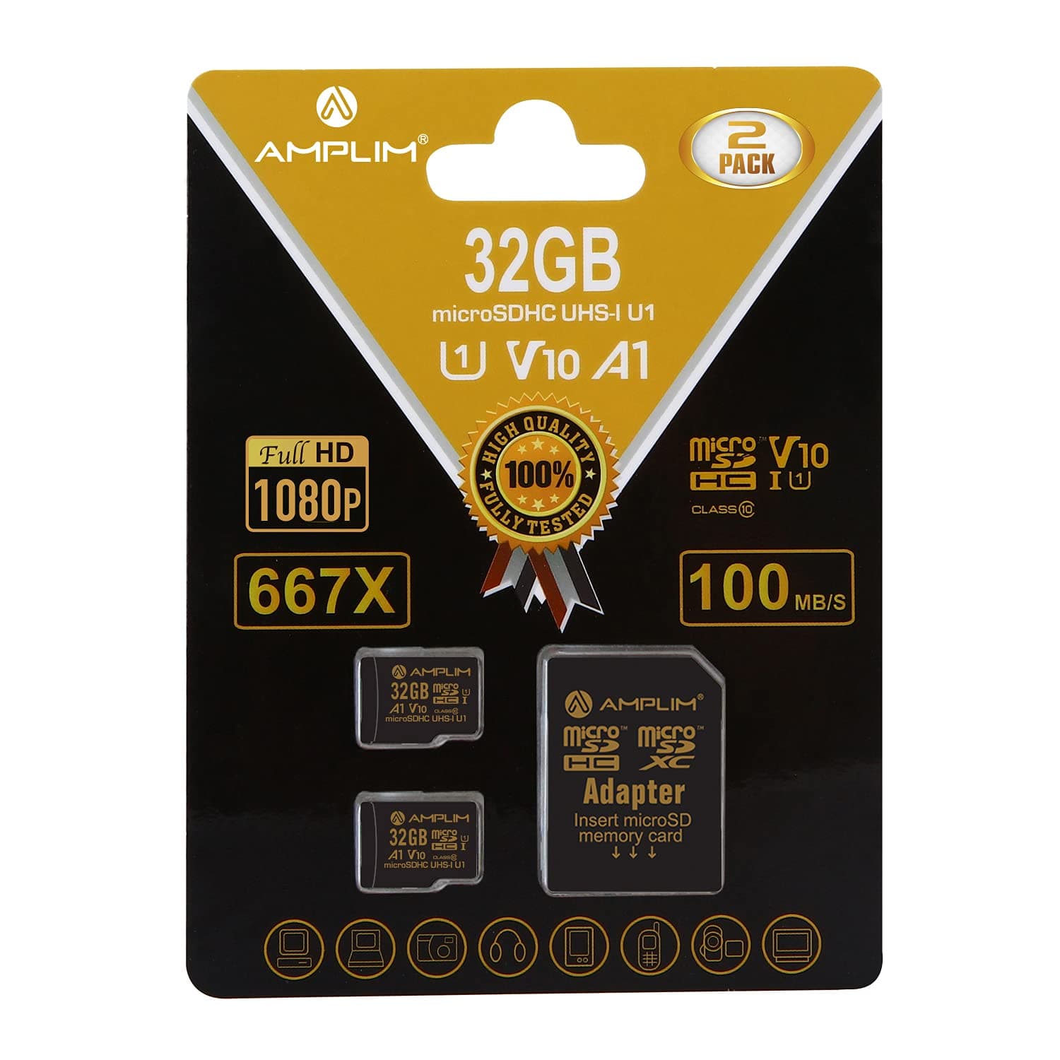 - 32GB Micro SD Card, 2 Pack MicroSD Memory Plus Adapter, MicroSDHC Class 10 UHS-I U1 V10 TF Extreme High Speed Switch, Raspberry Pi, Phone Galaxy, Camera Cam, Tablet, PC
