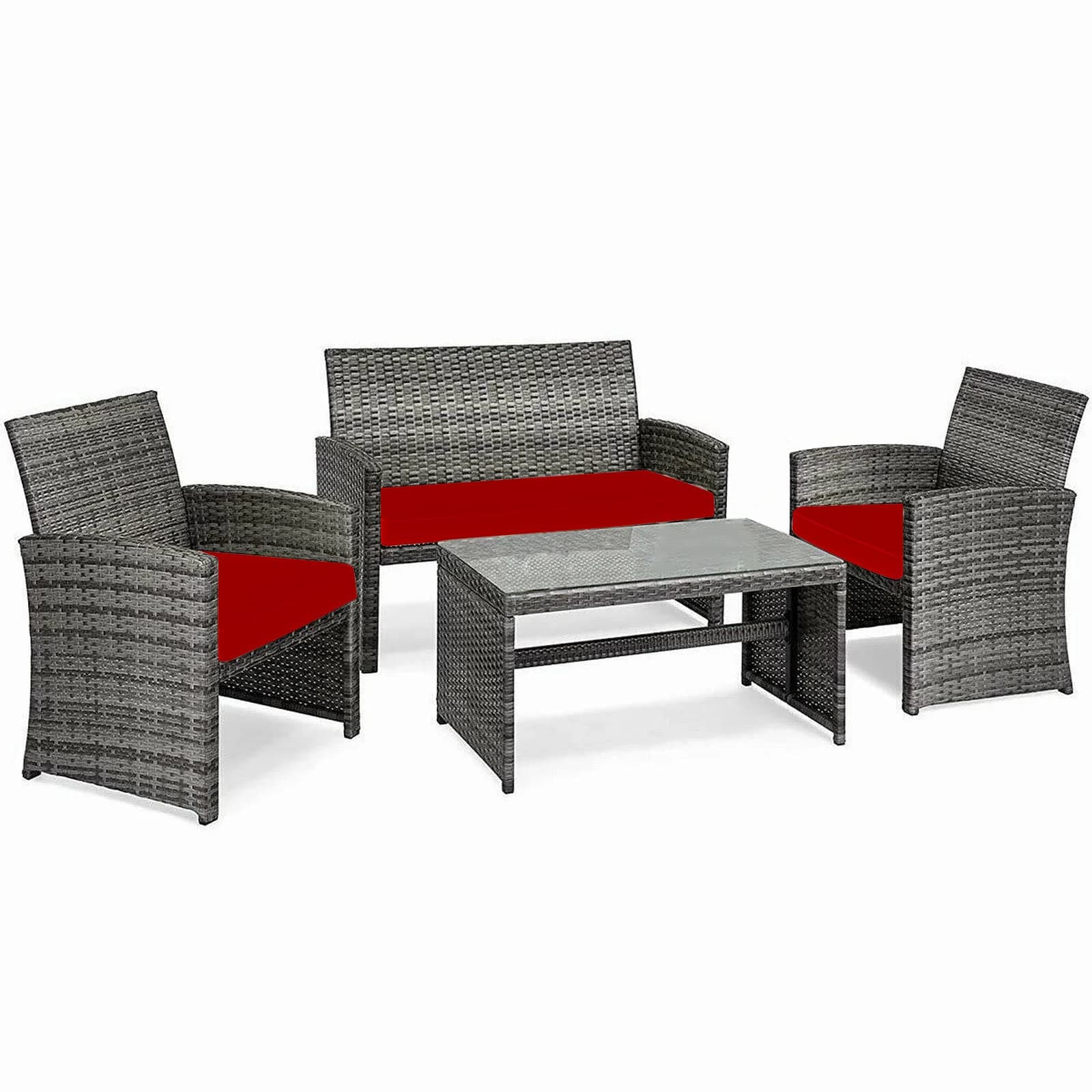 iSTYLE MODE BETTER HOME CHOICE 3 Pieces Replacement Cushions Set For Rattan Chairs Sofa Patio Garden Outdoor Furniture Water Resistant Patio Padding Lightweight and Durable (Red)