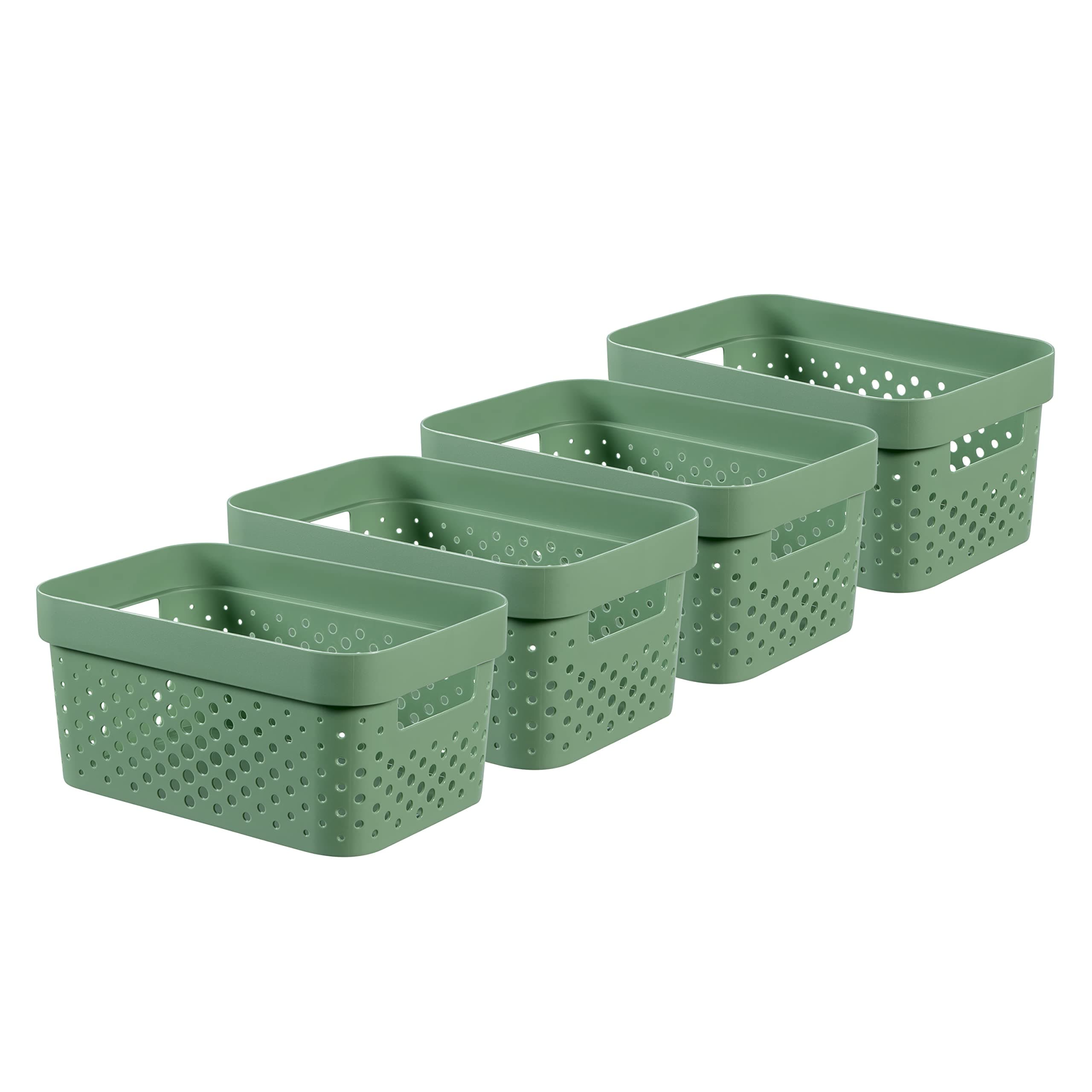 Infinity Dots Set of 4 Rectangular Storage Boxes, 100% Recycled Resin, Nestable & Multifunctional, 4.5 Litres, Green