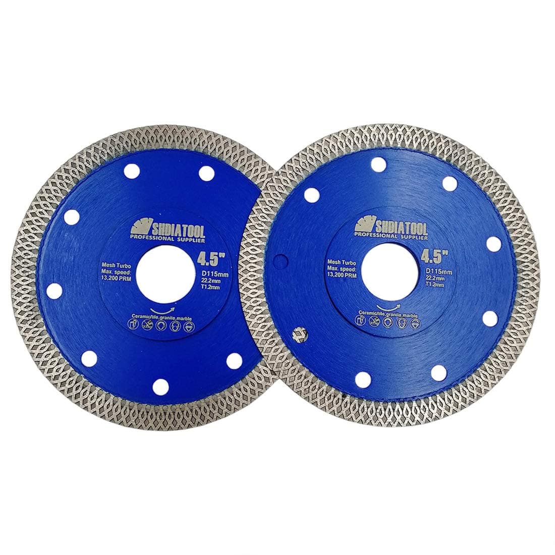 SHDIATOOL Diamond Cutting Disc X Mesh Turbo Rim Segment Hot-Pressed sintered Circular Saw Blade for Tile Marble Diameter 115mm Pack of 2