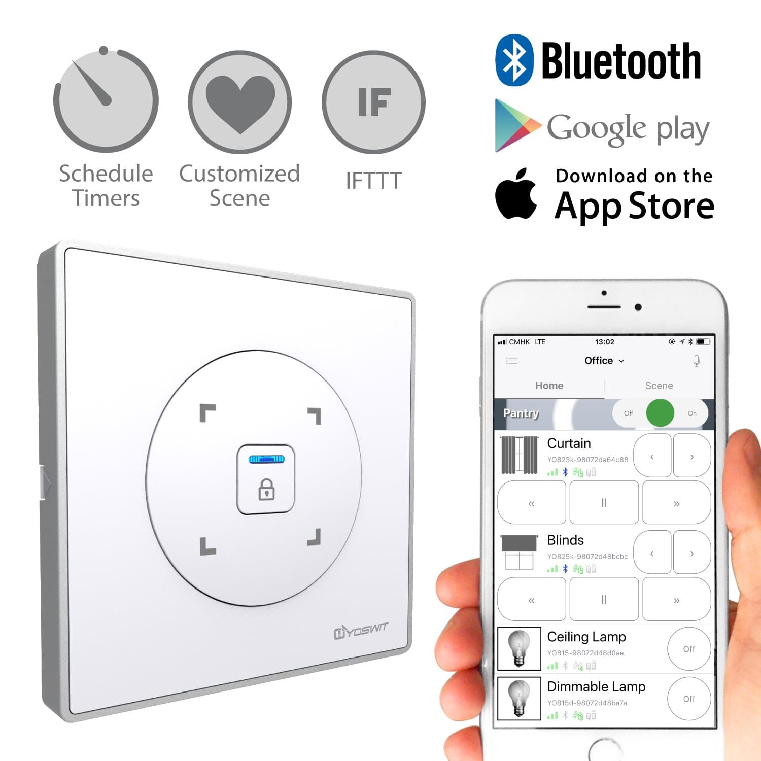 Yoswit Smart Curtain Switch 2 Layers - Wall Remote Control, Timer, Electric Curtain, Motorized Curtain (Silver Mix)