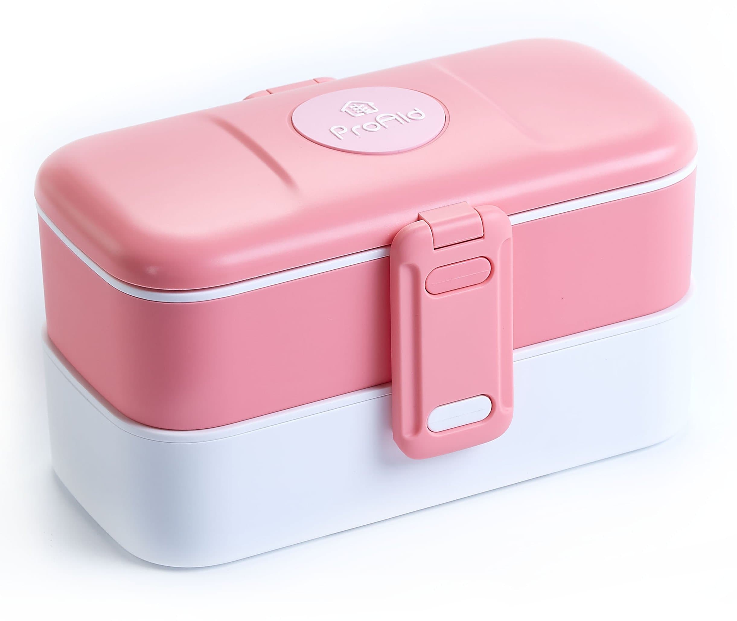 ProAid Bento Box - 2 Layers Design Leakproof Bento Lunch Box with Stainless Steel Cutlery, BPA Free Safe for Microwave Fridge and Dishwasher, Pink