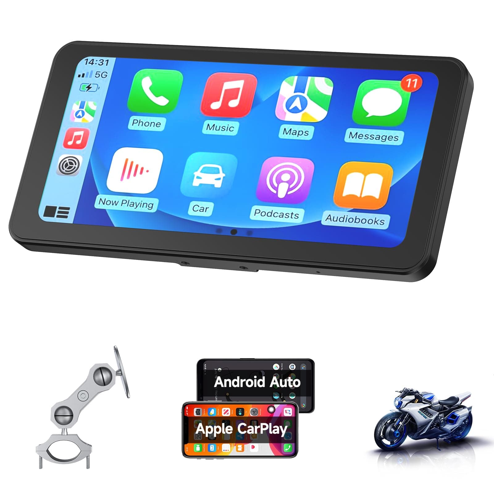 Spedal CL871 6.25" Motorcycle CarPlay & Android Auto Screen, Full Body Waterproof, GPS Navigation for Motorbike, Bluetooth, Siri/G00gle Assistant