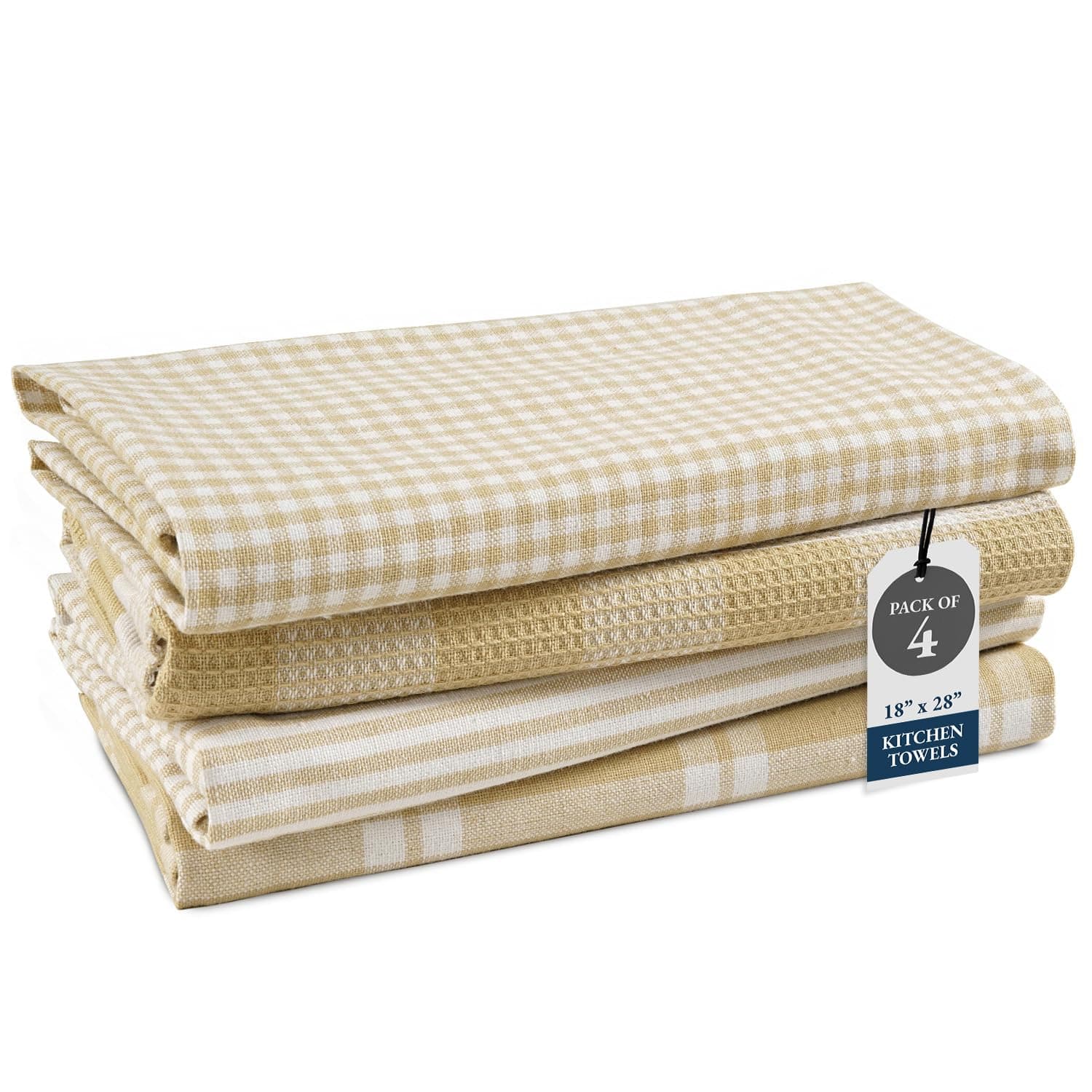 Cotton Kitchen Towels Set, 4-Pack – Absorbent, Quick-Drying, Premium Dish Towels, Tea Towels, 18" x 28" - Beige