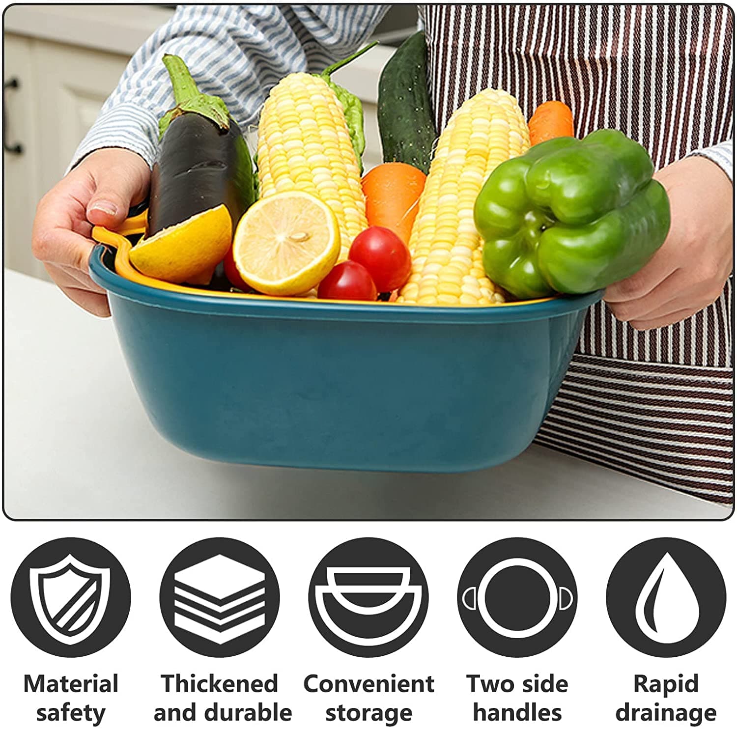 Kitchen Colander Strainer Set, Colander Plastic Set, Portable Food Strainer, 3set 2 in 1 Drain Basin and Basket for Washing and Draining Fruit, Vegetables, Bowls and More