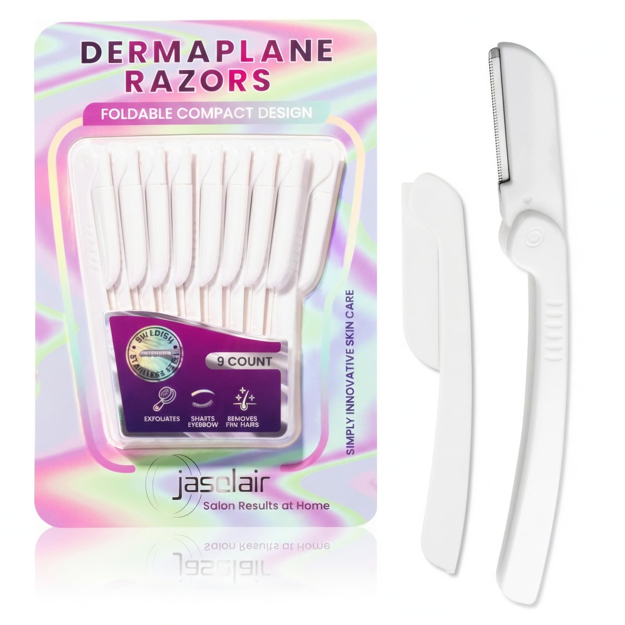 jasclair-Dermaplaning Tool - Easy To Use Dermaplane Razor For Face - Facial Shaver For Women That Helps Exfoliate And Smooth The Skin-9 Count (Pack Of 1)-White