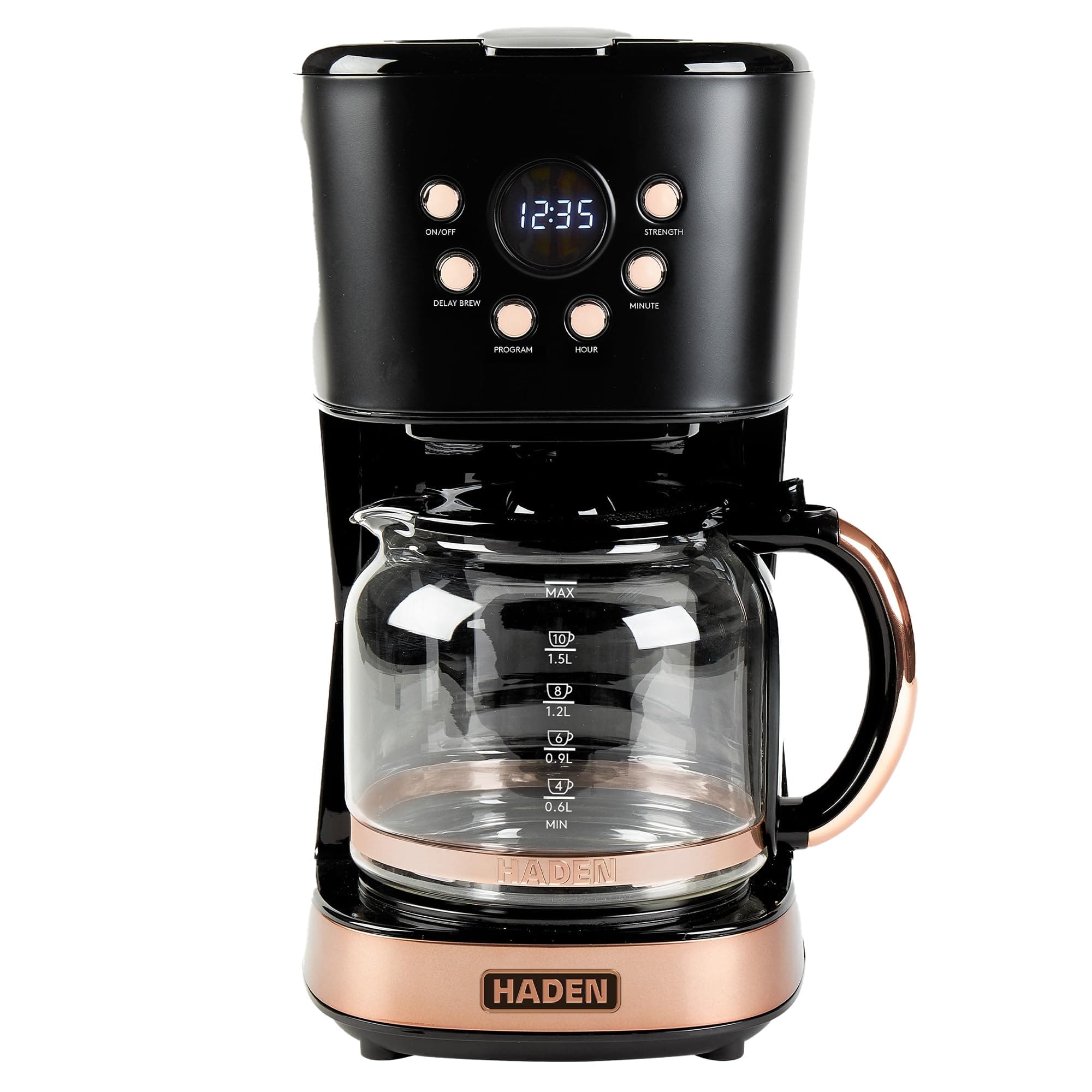 HADEN Coffee Machine, 12 Cup Programmable Drip Coffee Maker with Auto Shut-Off Function and Reusable Washable Water Filter, Black & Copper