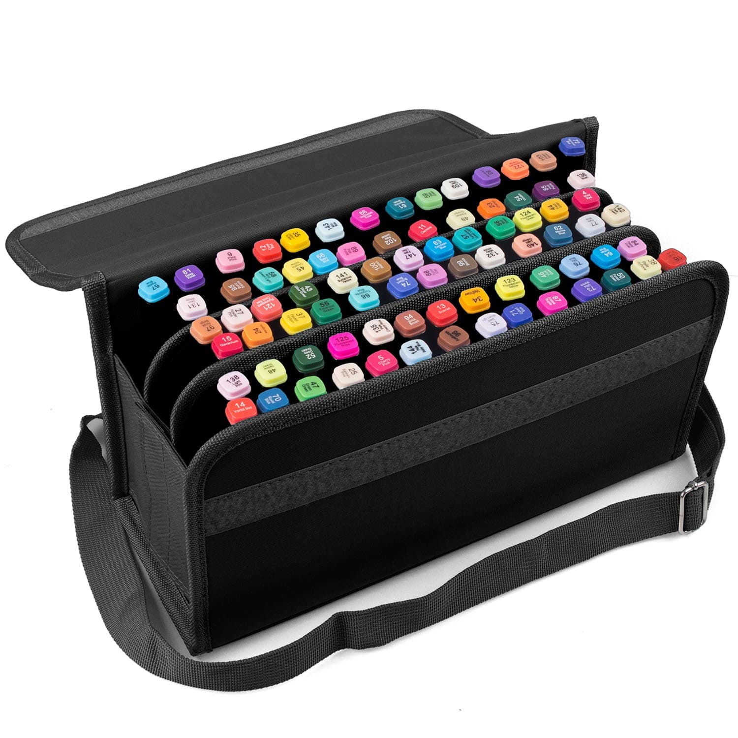 ADVcer 80 Holders Marker Pen Case, Extendable Foldable Hook and Loop Oxford Organizer with Carrying Handle and Baldric for Permanent Paint Marker, Dry Erase Marker, Repair Marker, Highlighter, Black