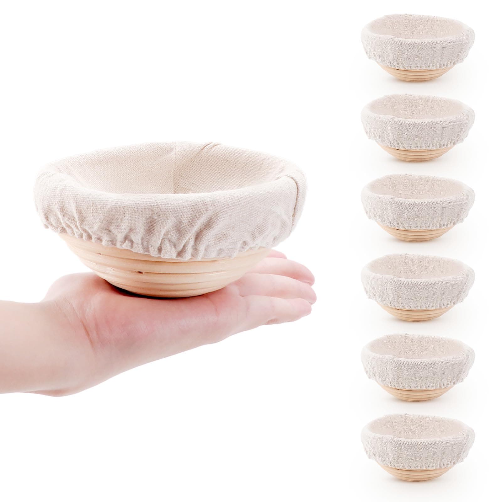 DOYOLLA Mini Bread Dough Proofing Basket & Liner (Set of 6, 5 inch), Sourdough Bread Bakery Bowls for Professional & Home Bakers