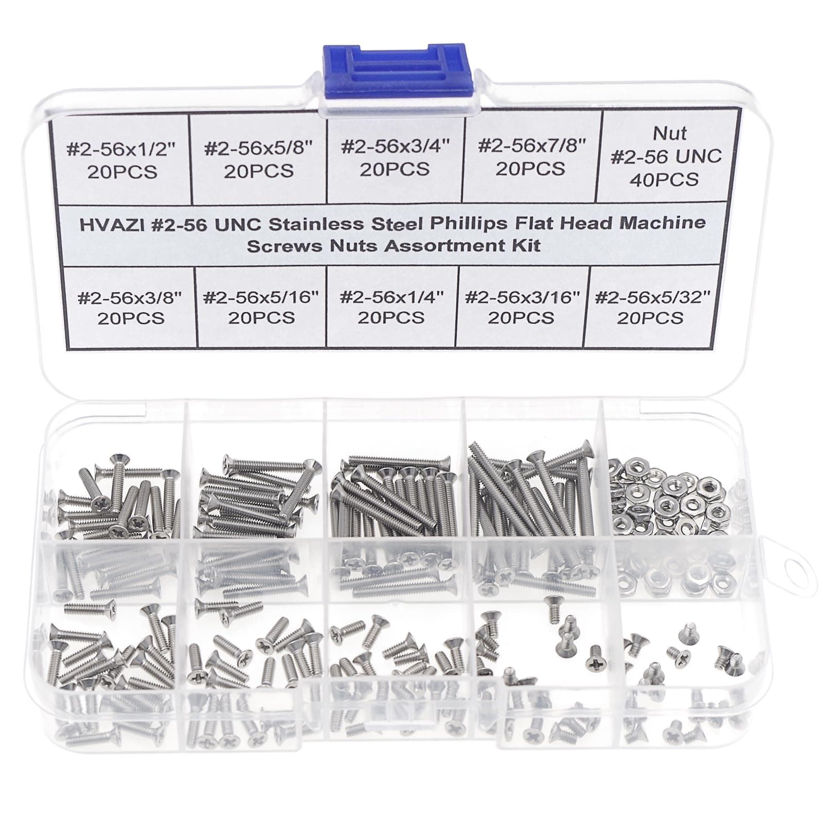 #2-56 UNC Stainless Steel Phillips Flat Head Machine Screws Nuts Assortment Kit