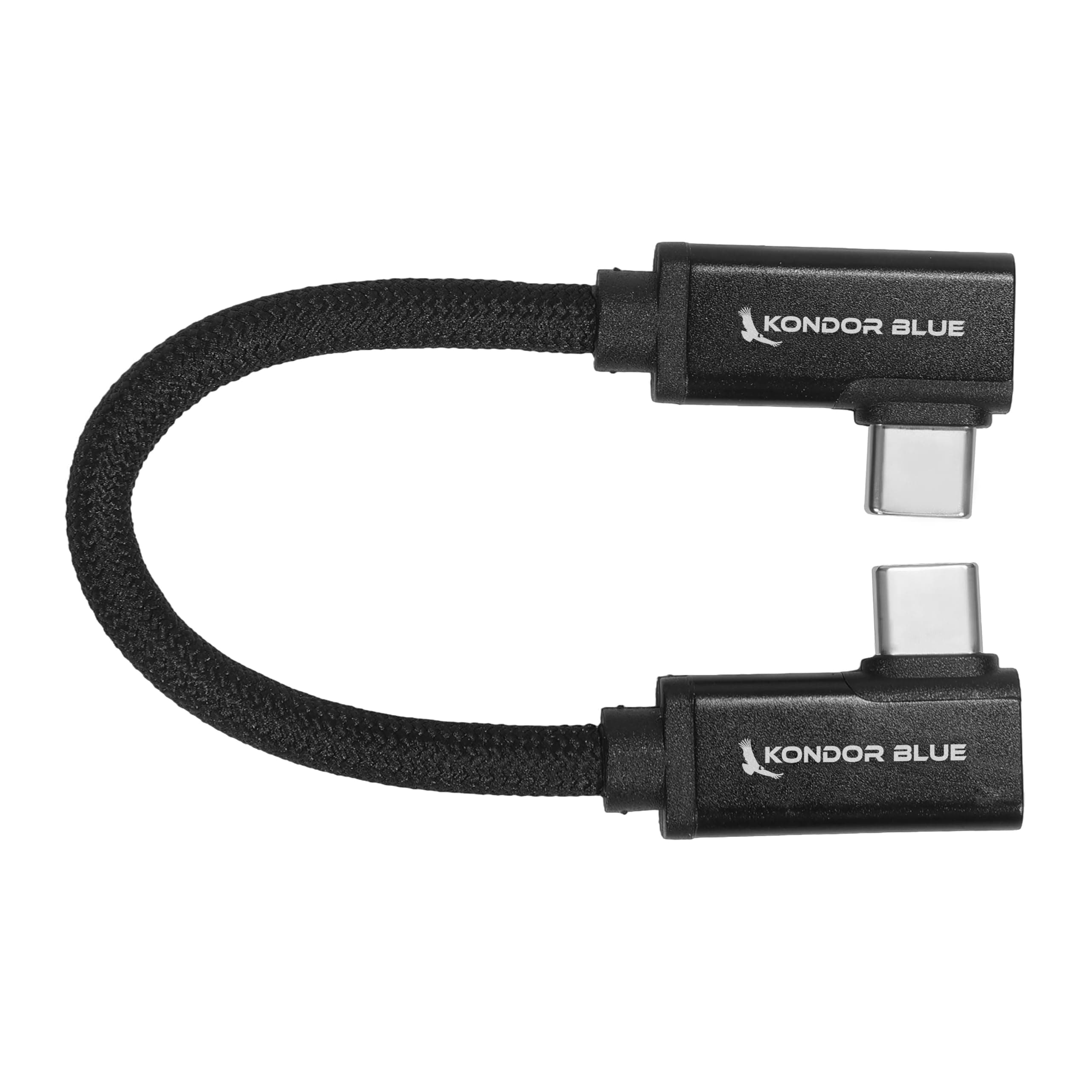KONDOR BLUE | 6" Dual Right Angle USB-C Braided Cable for 8K Data and Power Supply | 3.2 20Gb/s 100W 8K Video Data Transfer & Fast Charging Function | Black
