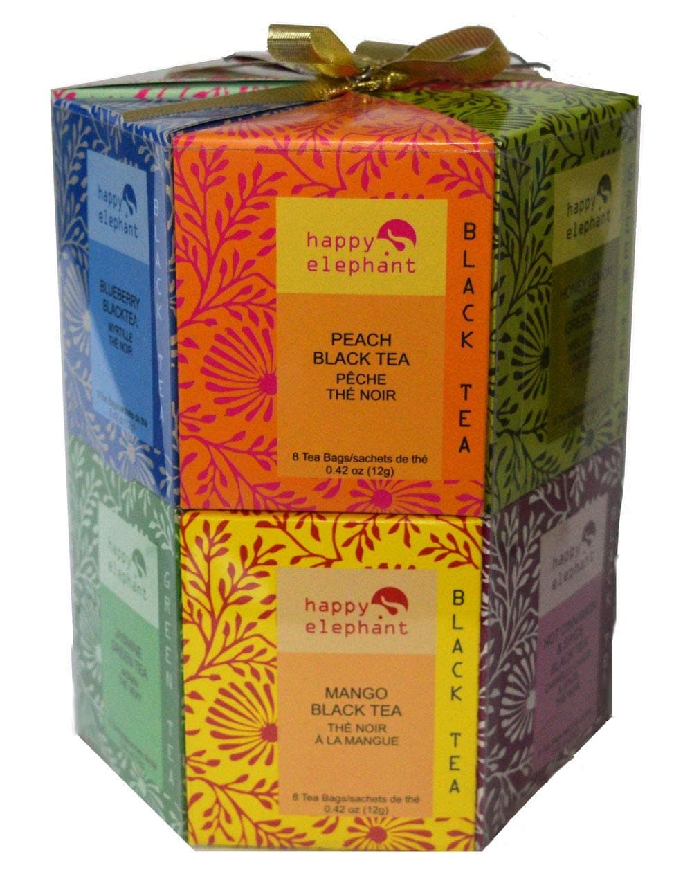 Happy Elephant Hexagon Gift Box 96 Tea Bag 12 Assorted Exotic Flavours