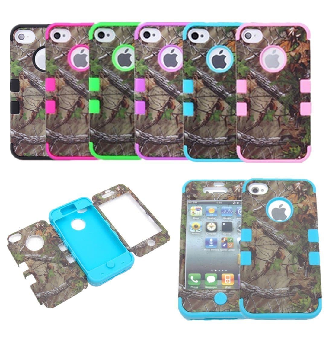 JUSTING@Apple iPhone 5C 3-piece Triple Layer Hybrid Real Tree Camo Hybrid Hard Case Cover (Light Blue)