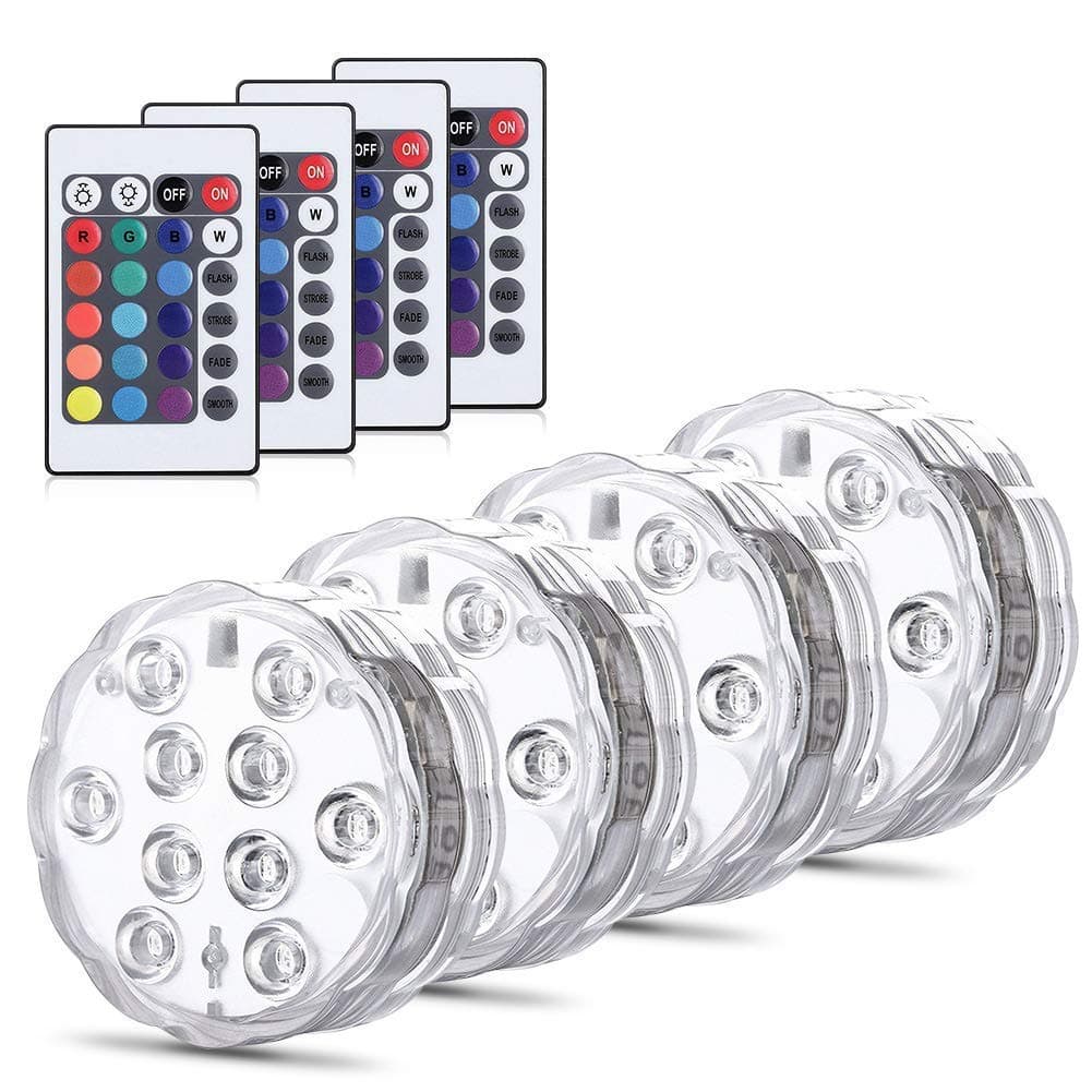 Underwater Light,FiveFire IP68 LED Light ,16 Colors Changing Waterproof Underwater Lights,Battery Powered RGB Colour Changing Water Decoration Lighting for Fish Pond,Aquarium, 4 Pack