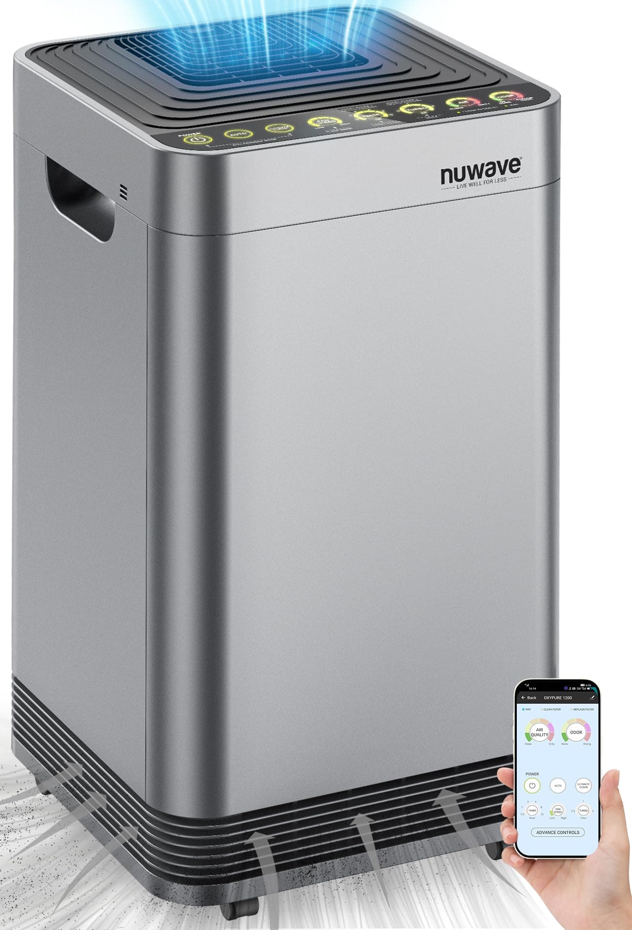 Nuwave OxyPure Zero Plus Air Purifier, Save $1200 in Filter Replacement, Covers Up to 3210ft² Large Room by 105W High Torque Motor, Captures 99.99% of Particles, Dust, Smells, Sleep Mode for Bedroom
