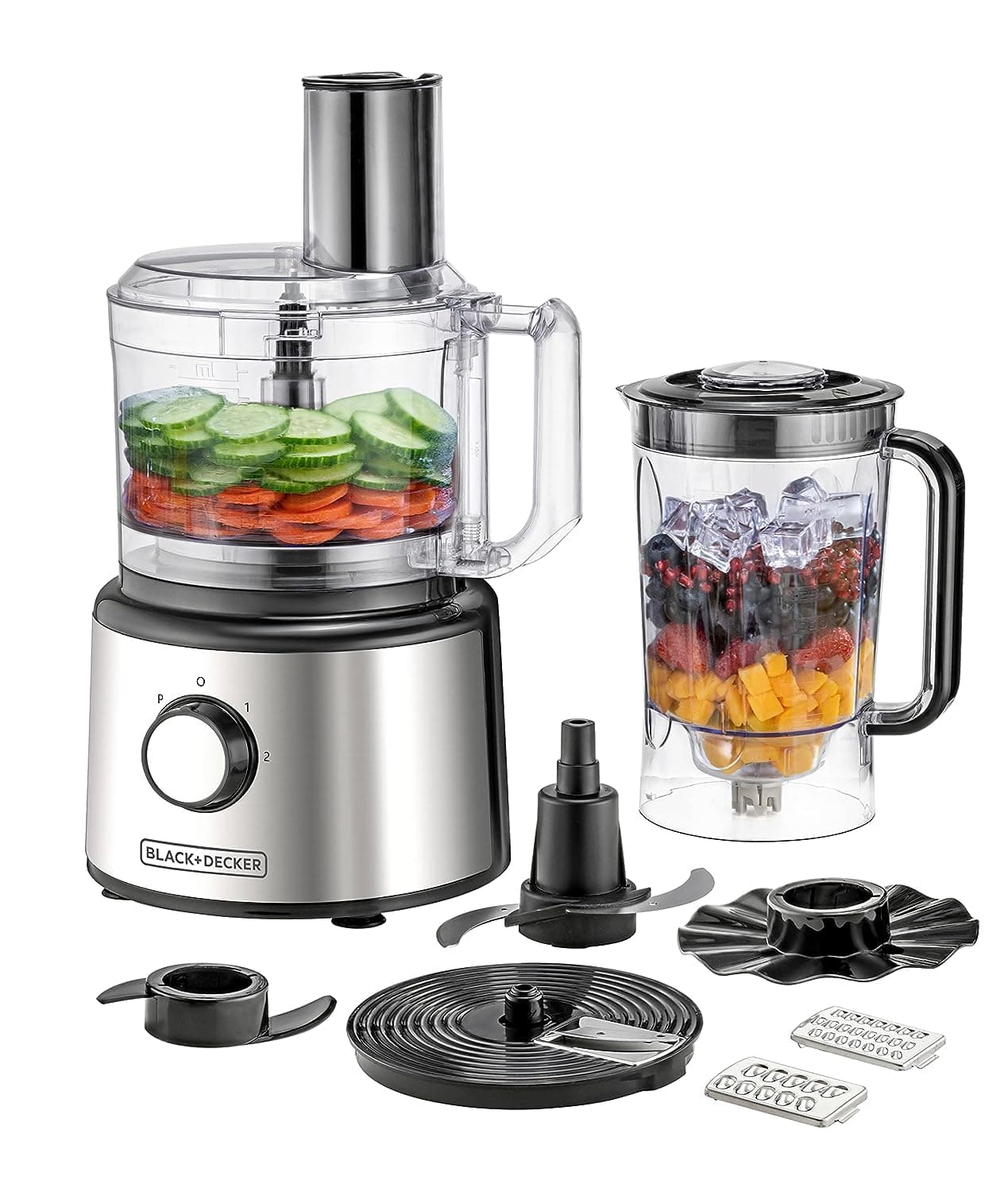 5-in-1 Food Processor, 750W Power, 2L Processing Bowl, 1.8L Blender Jar with Stainless Steel Blades, 34 Functions for Chopping, Slicing, Shredding, Compact Design, Black - FX775-B5
