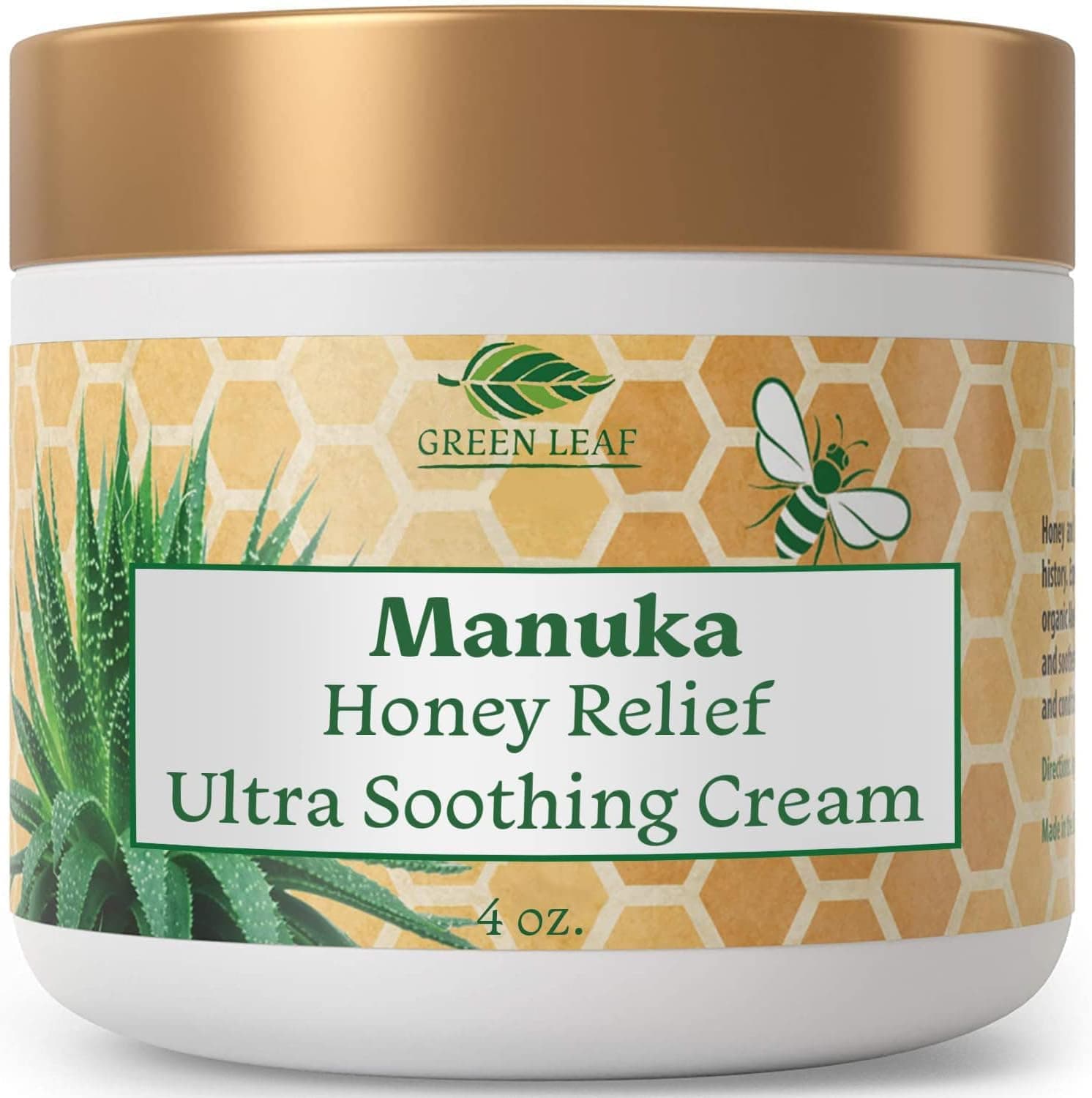 Green Leaf Naturals - Manuka Honey Face Cream - 4oz -Aloe Vera - Jojoba Oil Infused - Body Cream - Gluten Free Moisturizer for Kids & Adults - Nourishing Skin Care