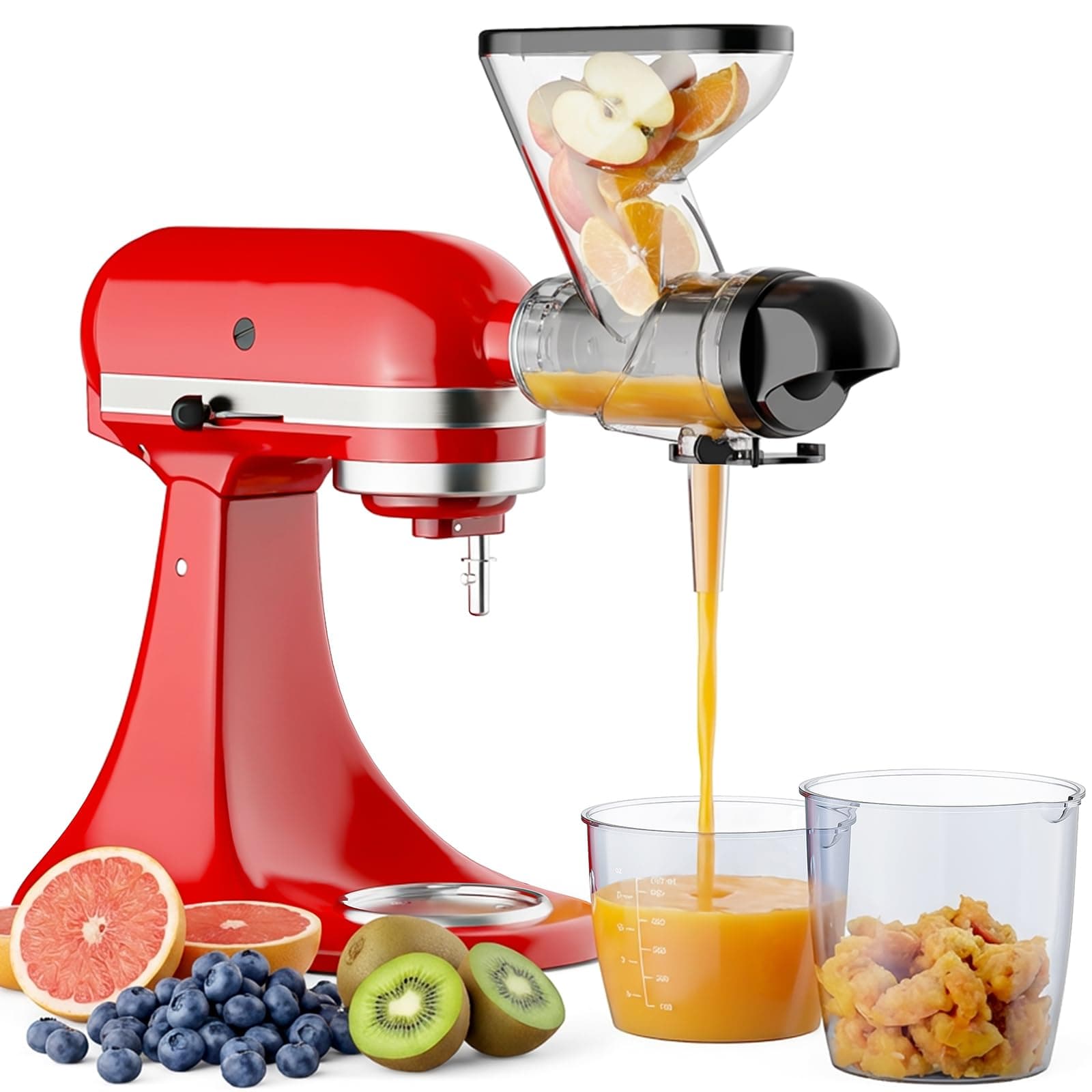 Fgreeble Masticating Juicer Attachment for KitchenAid Stand Mixer, Cold Pressed Juicer Machine,Slow Masticating Juicer Attachment with Dual Feed Chute and Pusher