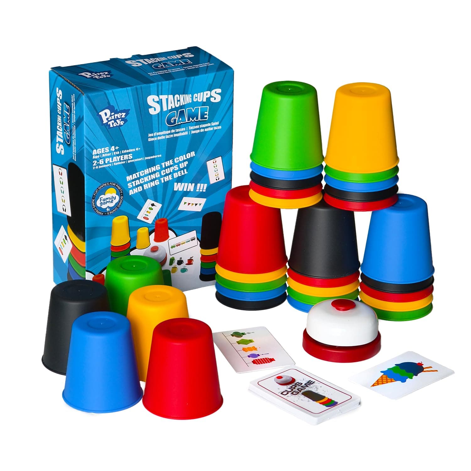 Quick Stacking Cups Games for Kids, Classic Matching Cup Game, Speed Match Cups Games, Parent-Child Interactive Toys with 24 Cards & 30 Cups, Family Games for Party or Travel