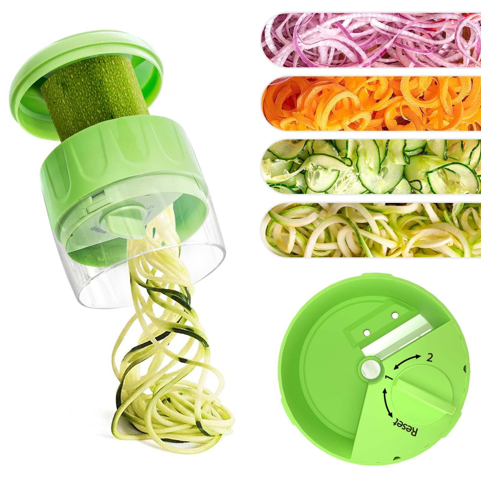 Handheld Low-Carb Spiralizer,3-in-1 Veggie Noodle Maker for Zucchini, Carrots & More, Compact Design for Small Kitchens, Rust-Resistant Stainless Steel Blades(Green)