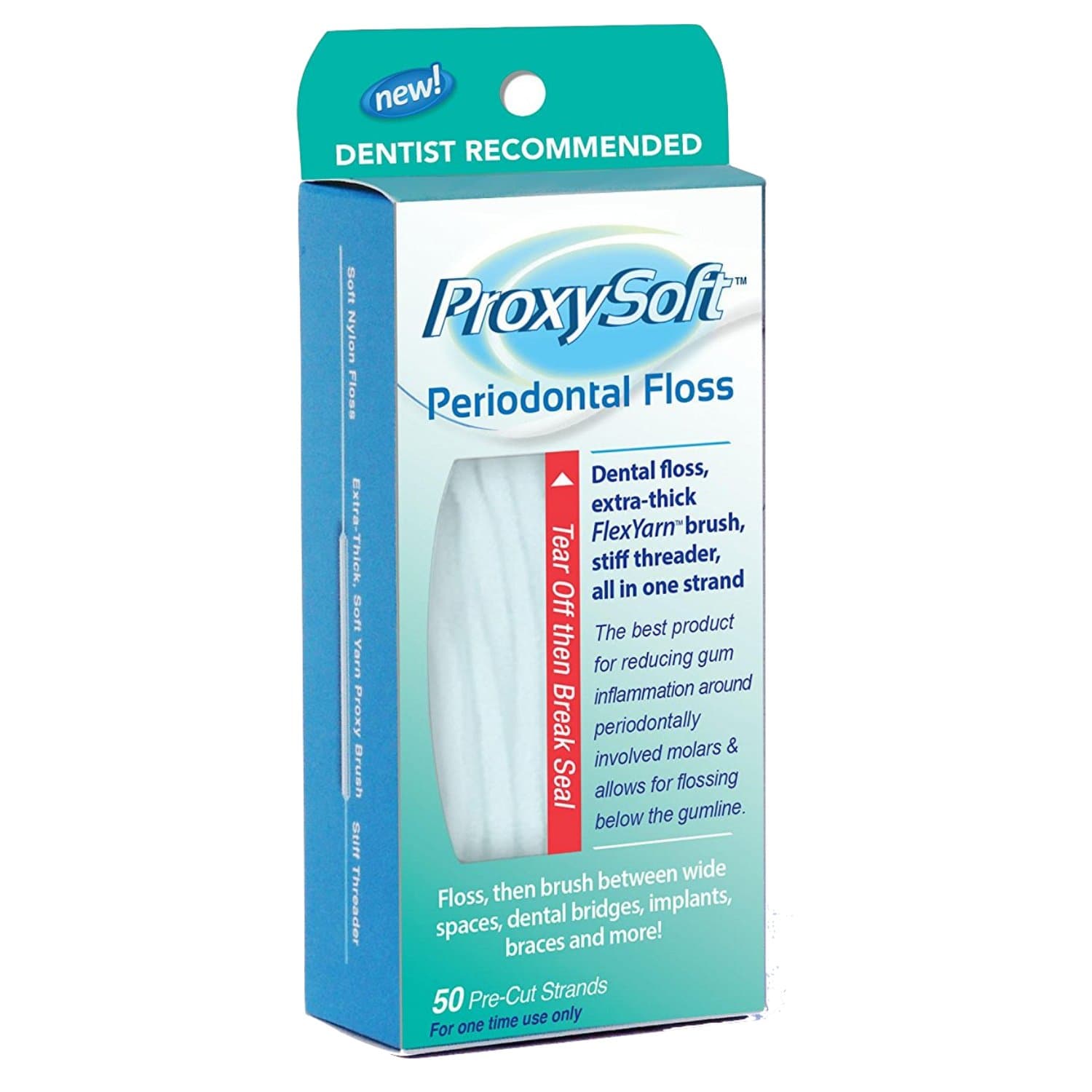 ProxySoft Periodontal Floss, 1 Pack - Dental Floss Threader, Braces Floss and Thick ProxyBrush for Daily Care of Periodontal Disease and Gum Health - Orthodontic Flossers for Braces and Teeth