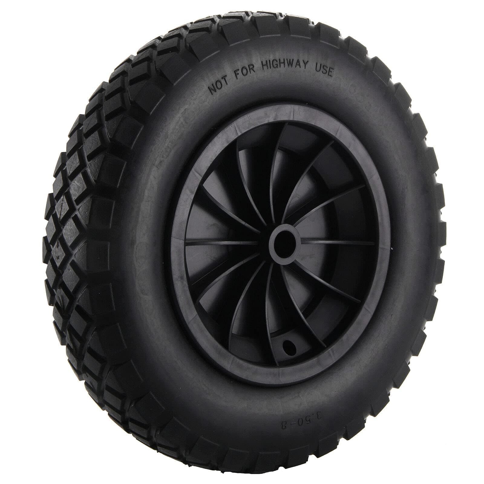 CROWNSHOP 14" Wheelbarrow Wheel PU Puncture Proof Solid 3.50-8 Wheel Solid Tyre Rim Wheels Tyre Heavy Duty Replacement Tire for Garden Trolley Barrow Go Cart