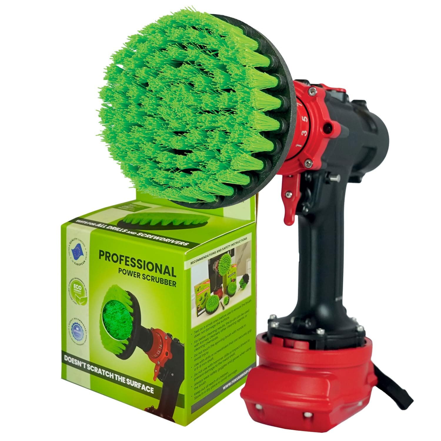 Premium Drill Brush Professional – Medium-Stiff 13 cm Green | Scratch-Free Kitchen Cleaning Brush for Ovens, Hobs, Worktops, Floor Tiles, Linoleum, Cupboard Doors and Greasy Cookware