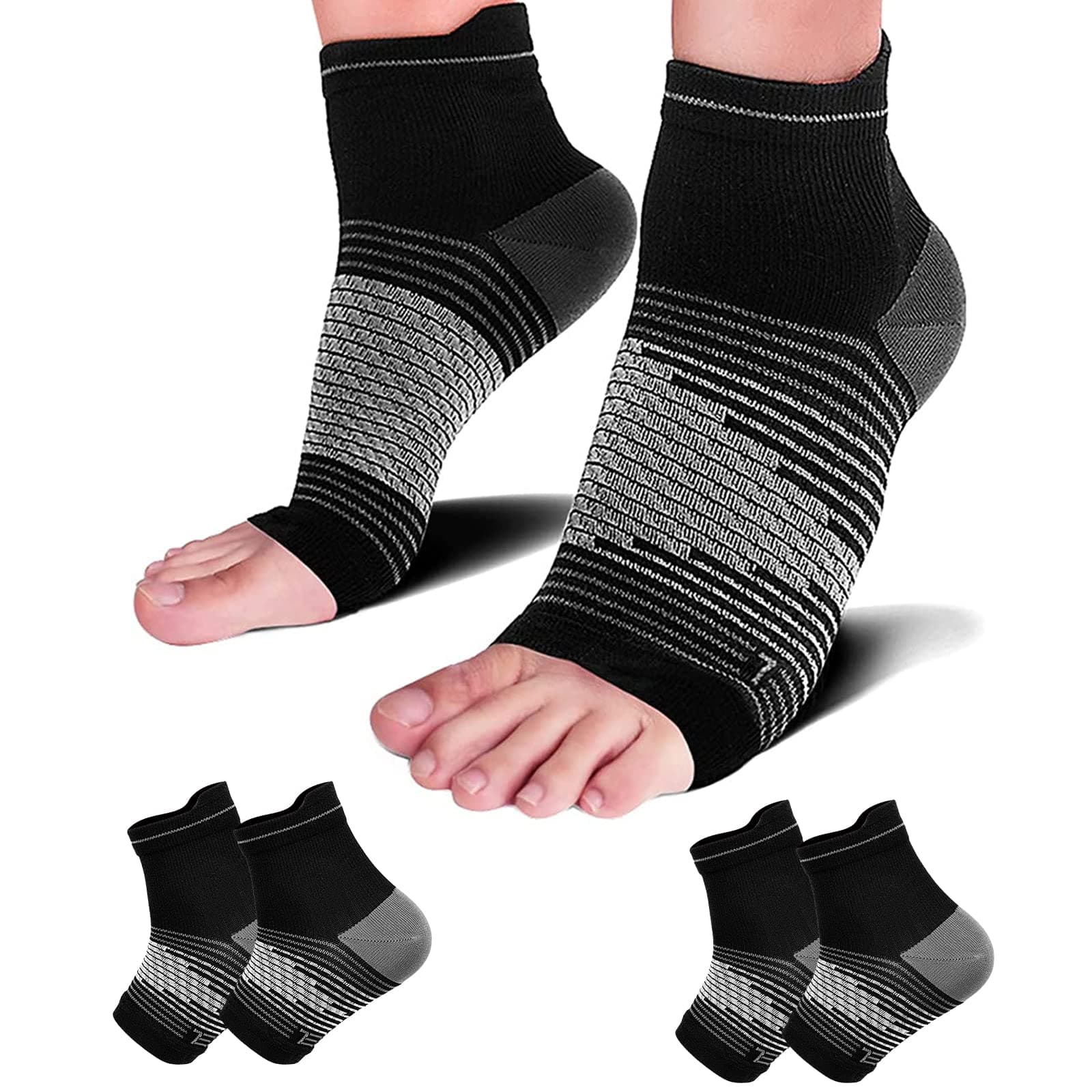 PAPLUS Compression Socks Sleeves (1/2/6 Pairs) for Heel Pain Relief, Compression Foot Sleeves for Plantar Fasciitis, Heel Pain, Foot & Ankle Arch Support Achilles Tendon Support