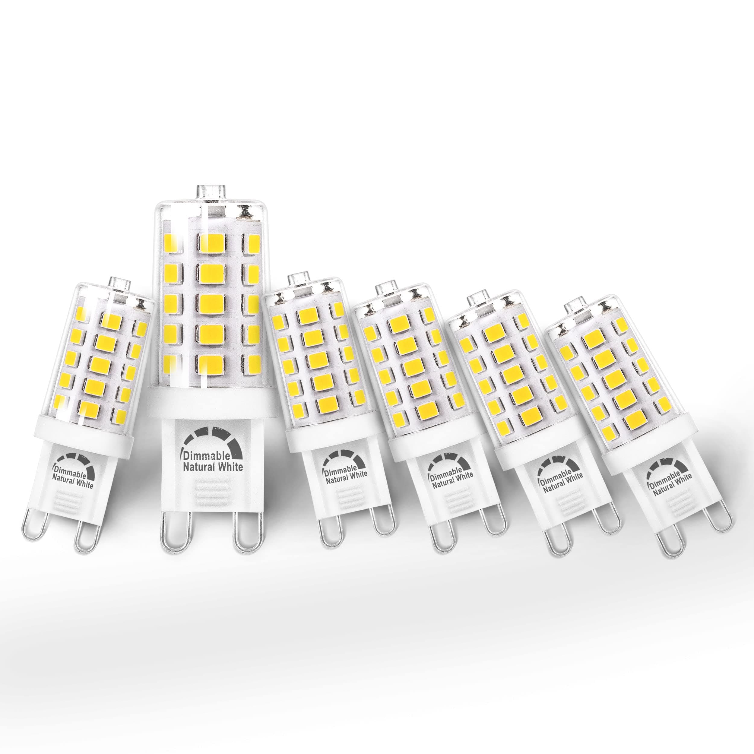 G9 LED Bulb Dimmable 5W 4000K Natural White, Replace G9 40W Halogen Equivalent, AC120V G9 Bipin Base LED Bulbs for Chandelier Pendant Light, 0-100% Dimmable, No Flicker, 400LM(6pack)