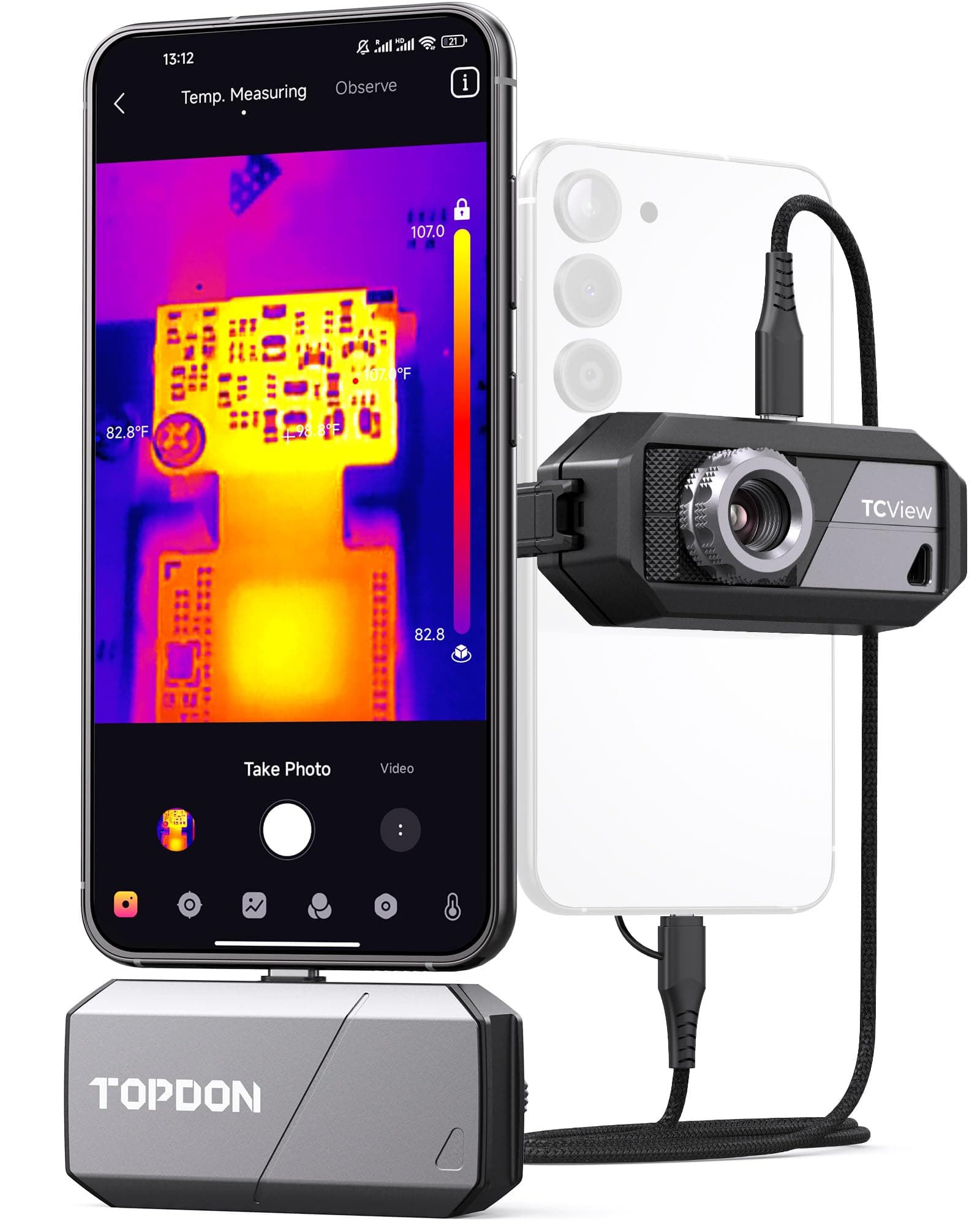 TS001 256x192 IR Resolution Thermal Camera for Android, Thermal Night Vision Monocular Thermal Imager with 9mm Adjustable Focus Lens, Infrared Test Report, -4°F~1022°F TEM Range
