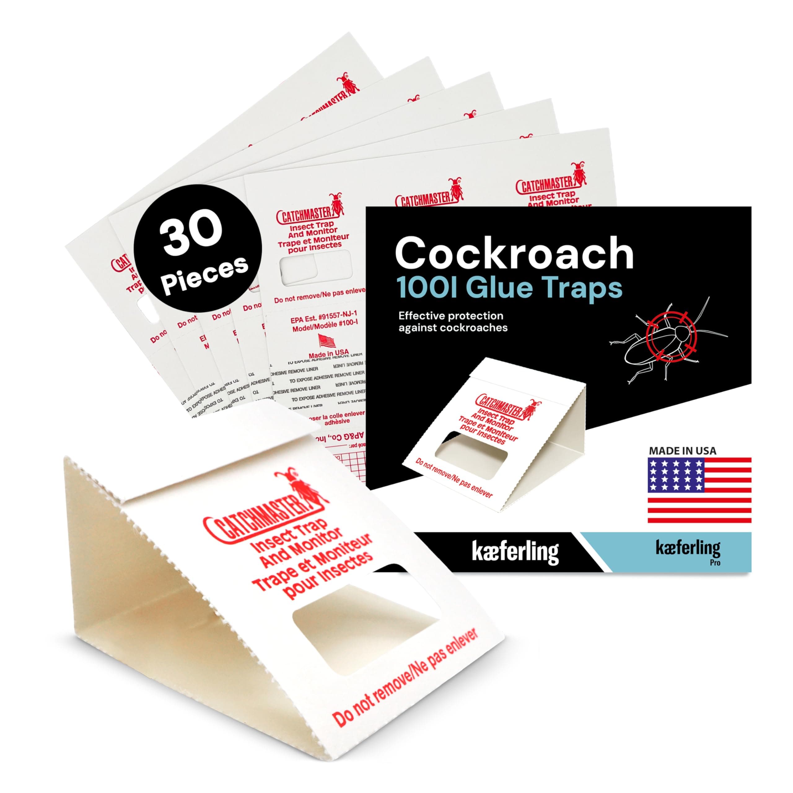 Catchmaster Strong Cockroach Killer 30x 100i - Powerful, Long-Lasting Cockroach Glue Traps - Easy Setup, Effective for 1 Year - Non-Toxic, High-Efficiency Traps, Made in USA