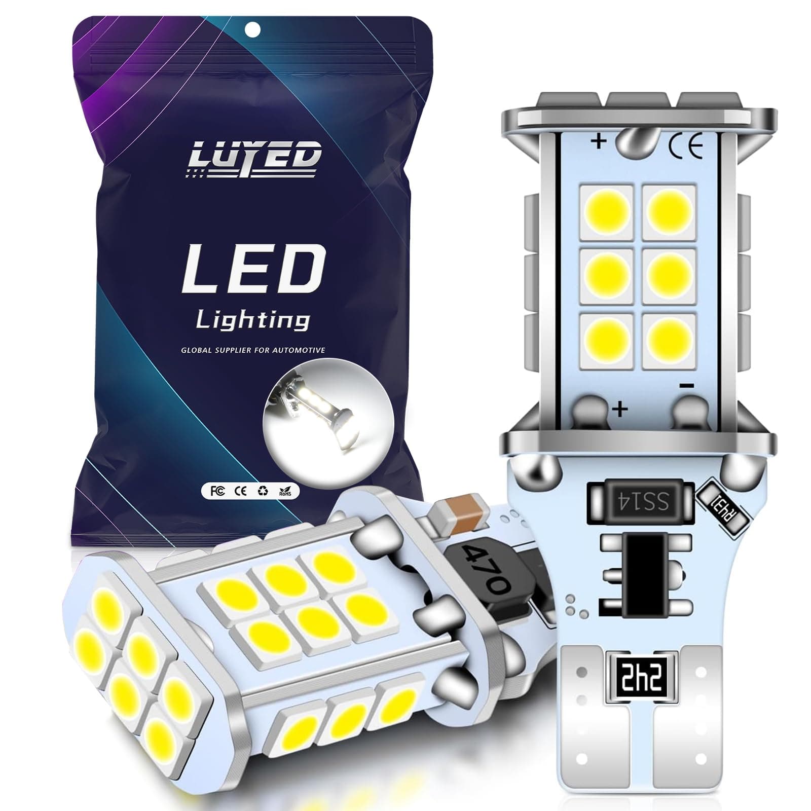 LUYED 921 912 LED Bulb Xenon White for Backup Reverse Lights 3100 Lumens 300% Brightness T15 906 W16W LED Bulbs Non-polarity Canbus Error Free,Pack of 2