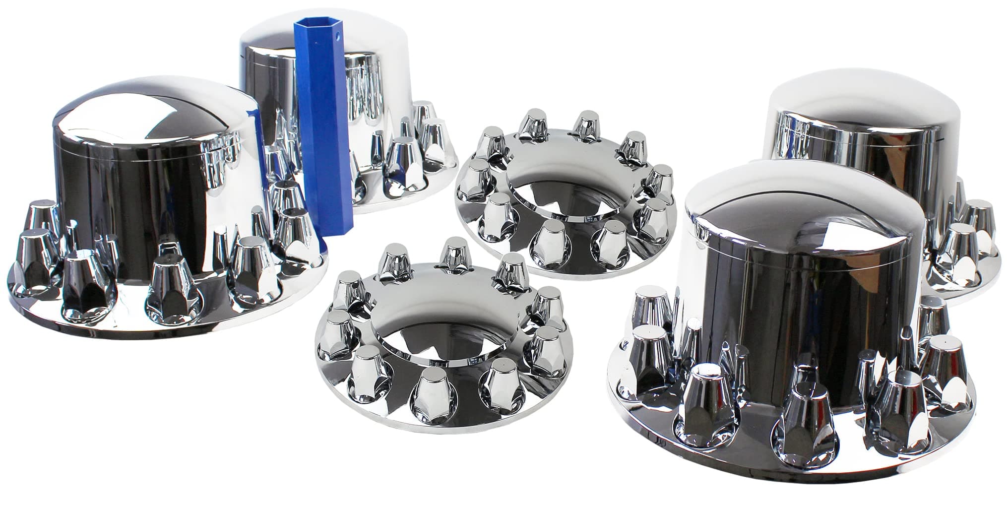 ABS Chrome Plastic Front and Rear Axle Cover Full Kits with 33mm Thread-On Flange Nut Covers and Removable Center Cap (Standard)