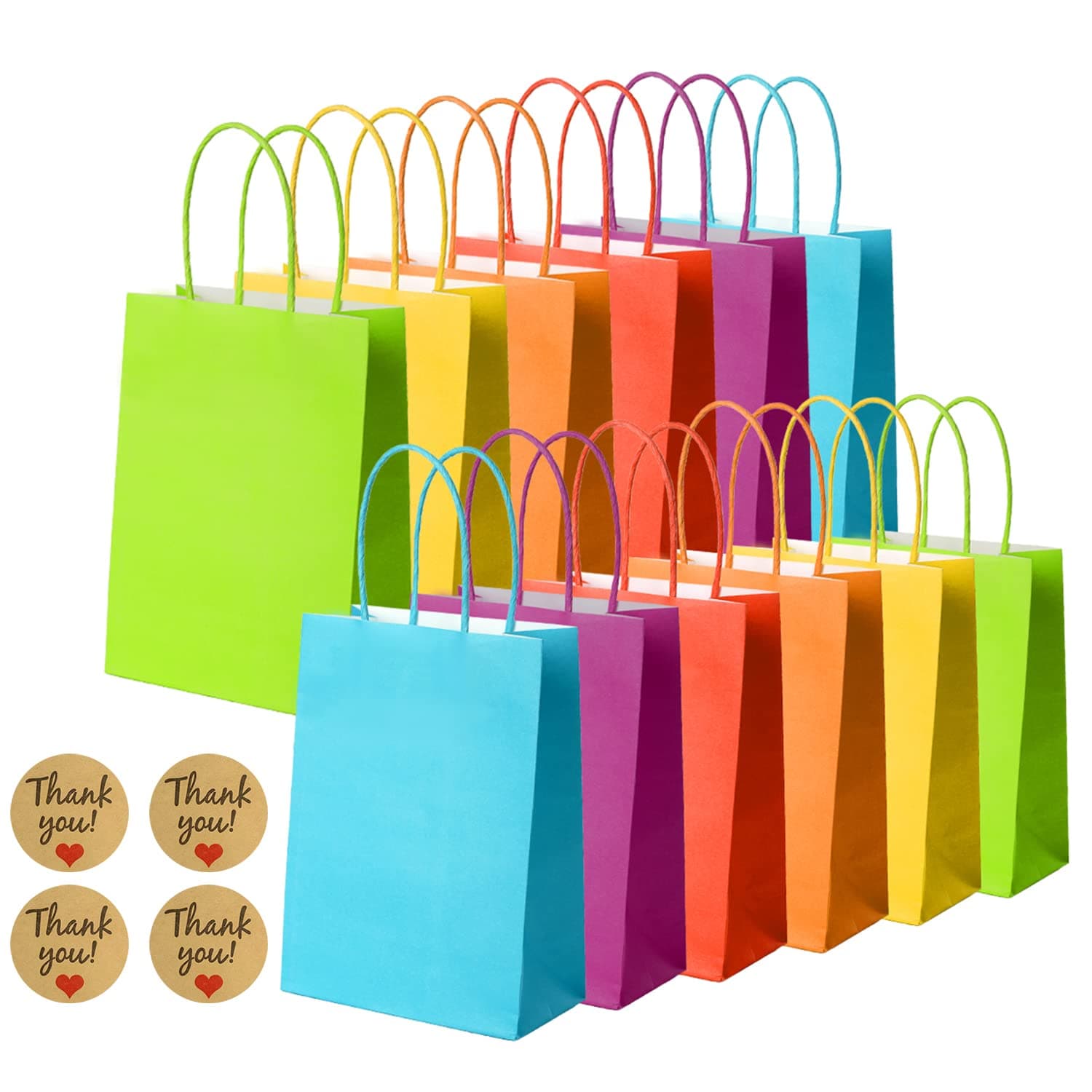 30 Pcs Paper Party Bags, Gift and Sweet Bags with Handles, Kraft Bags with Stickers, Paper Party Bags for Kids Party, Celebrations, Baby Shower, Birthday, Halloween, Christmas -15 x 8 x 21 cm