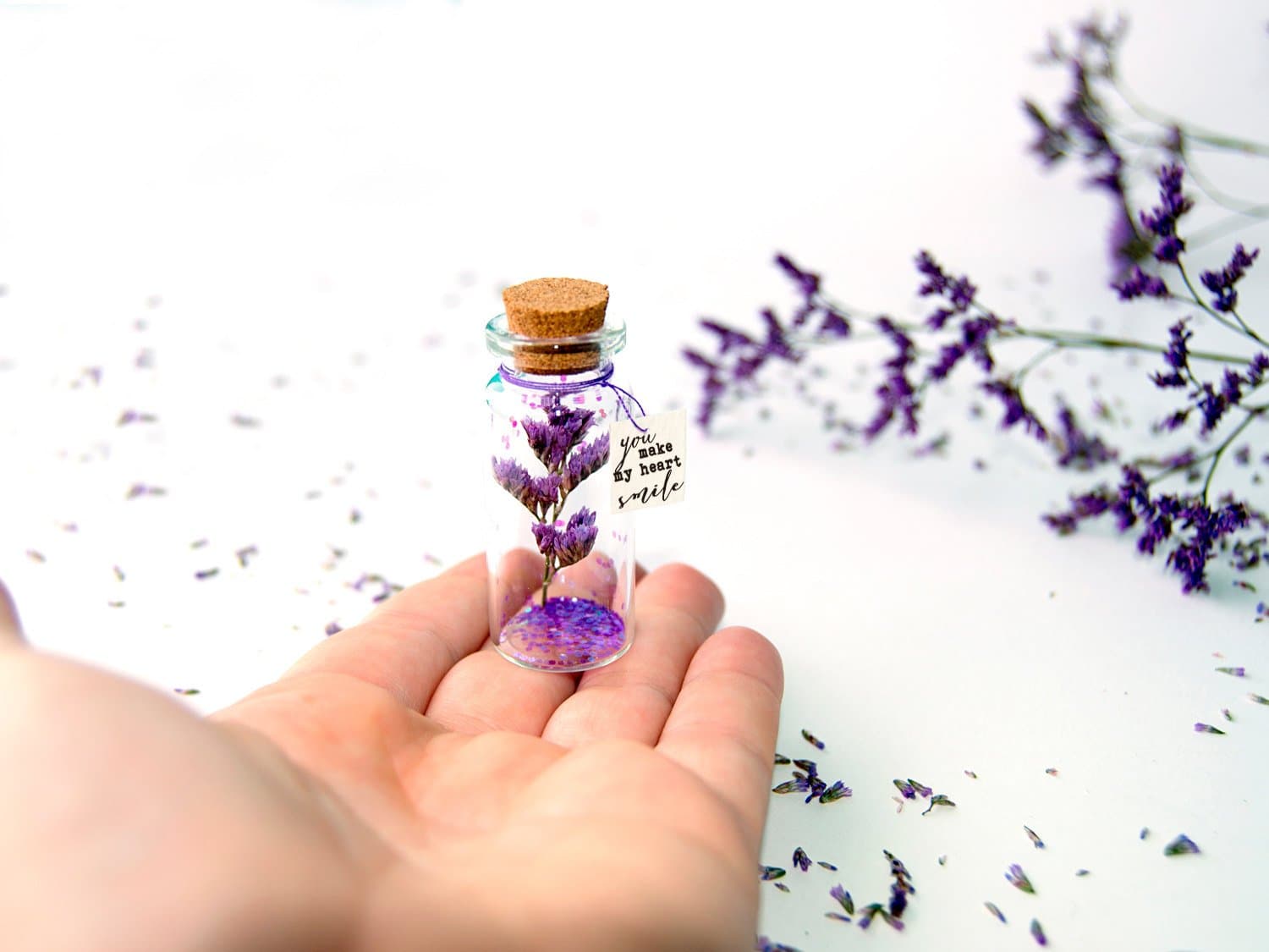 You make my heart smile. Tiny message in a bottle. Personalised Gift. Funny Love Card. Valentine Card. Special greeting card.