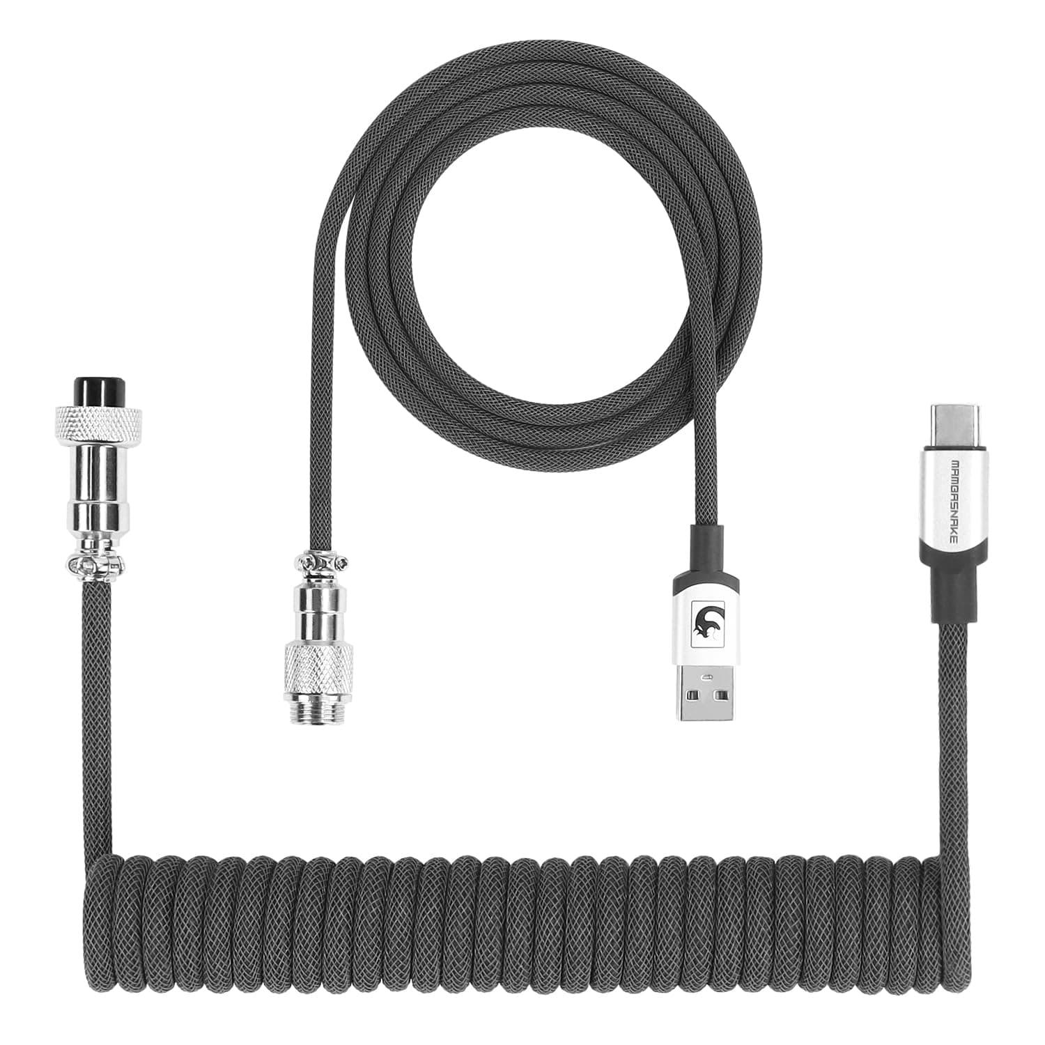 – XINMENG X MAMBASNAKE C01PRO Coiled Keyboard Cable, Type-C HyperSpeed Line with 8KHz Return Rate, Nylon Braided Extendable Custom USB-C Cable with Metal Aviation for Gaming Keyboard/Phone - Gray