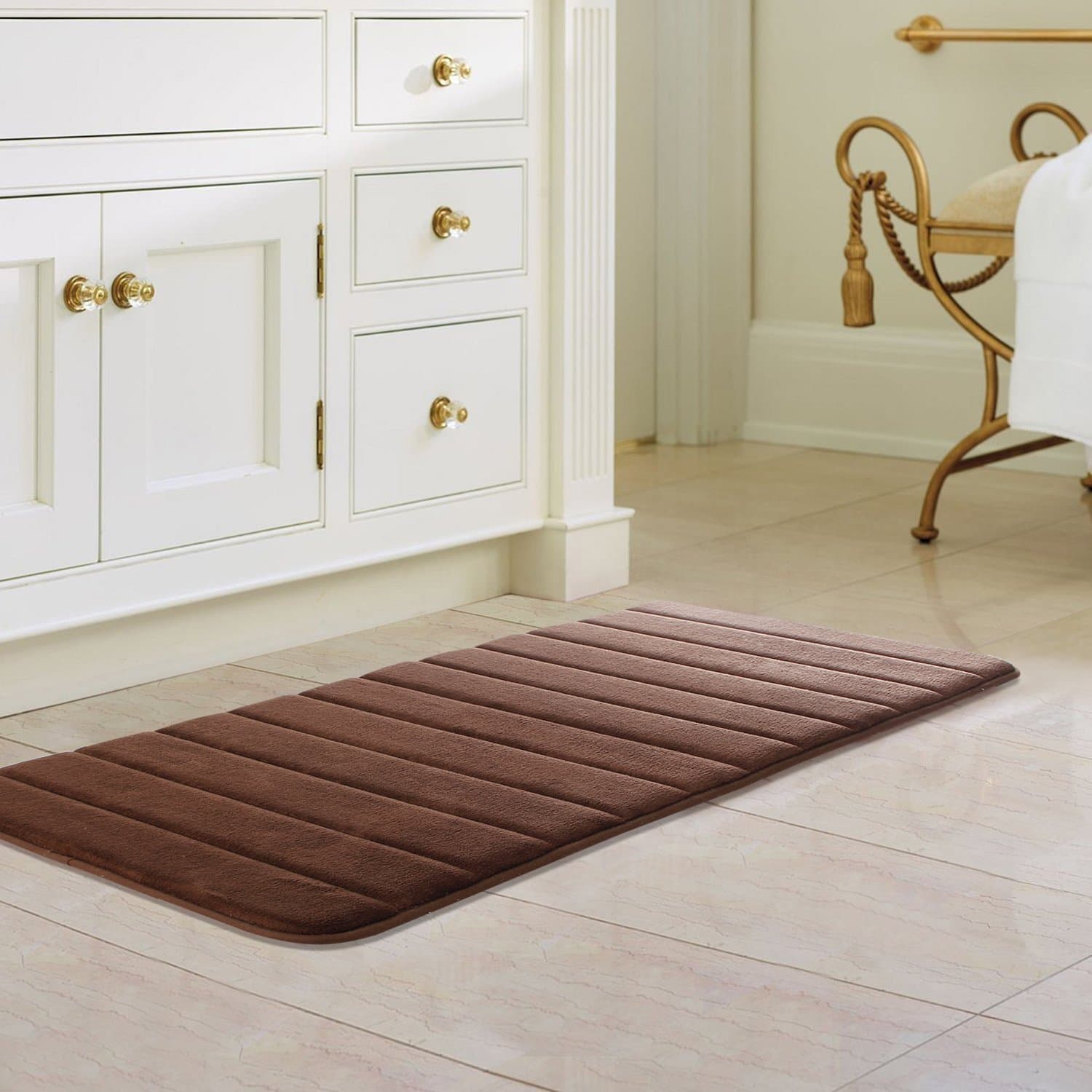 Drhob 47" x 24" Long Memory Foam Bath Mat Absorbent Carpet Runner Extra Soft Machine-Washable Bathroom Rug Kitchen Floor Bathmat with Non-Slip Backing (Brown)