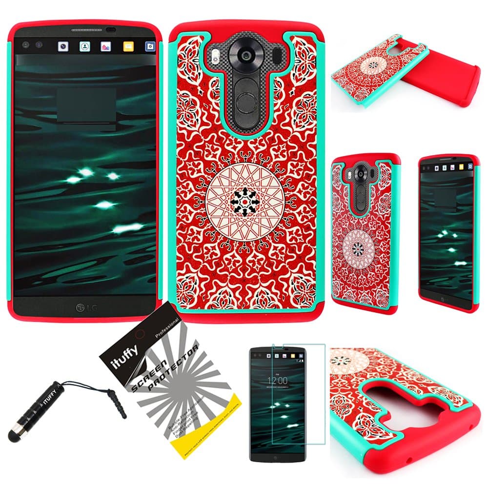 for LG V10 ITUFFY (TM) 3items Combo: Screen Protector + Stylus Pen + Dual Layer Impact Resistance Hybrid Armor Case (Red Dream Catcher)
