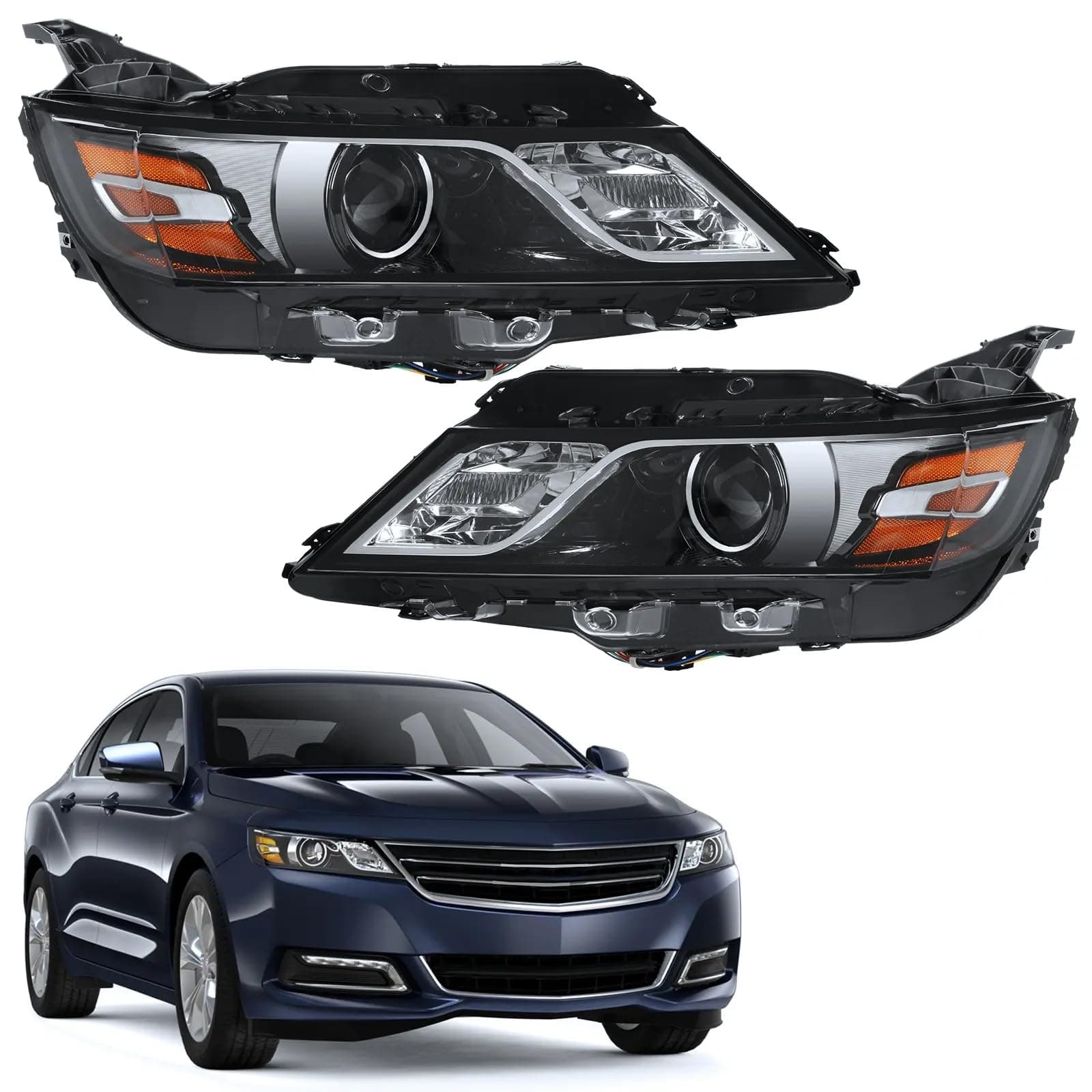 PENSUN Headlights Compatible with 2014 2015 2016 2017 2018 2019 2020 Chevy Impala Headlamps Repalcement Halogen Black Housing Clear Lens, Passenger and Driver Side