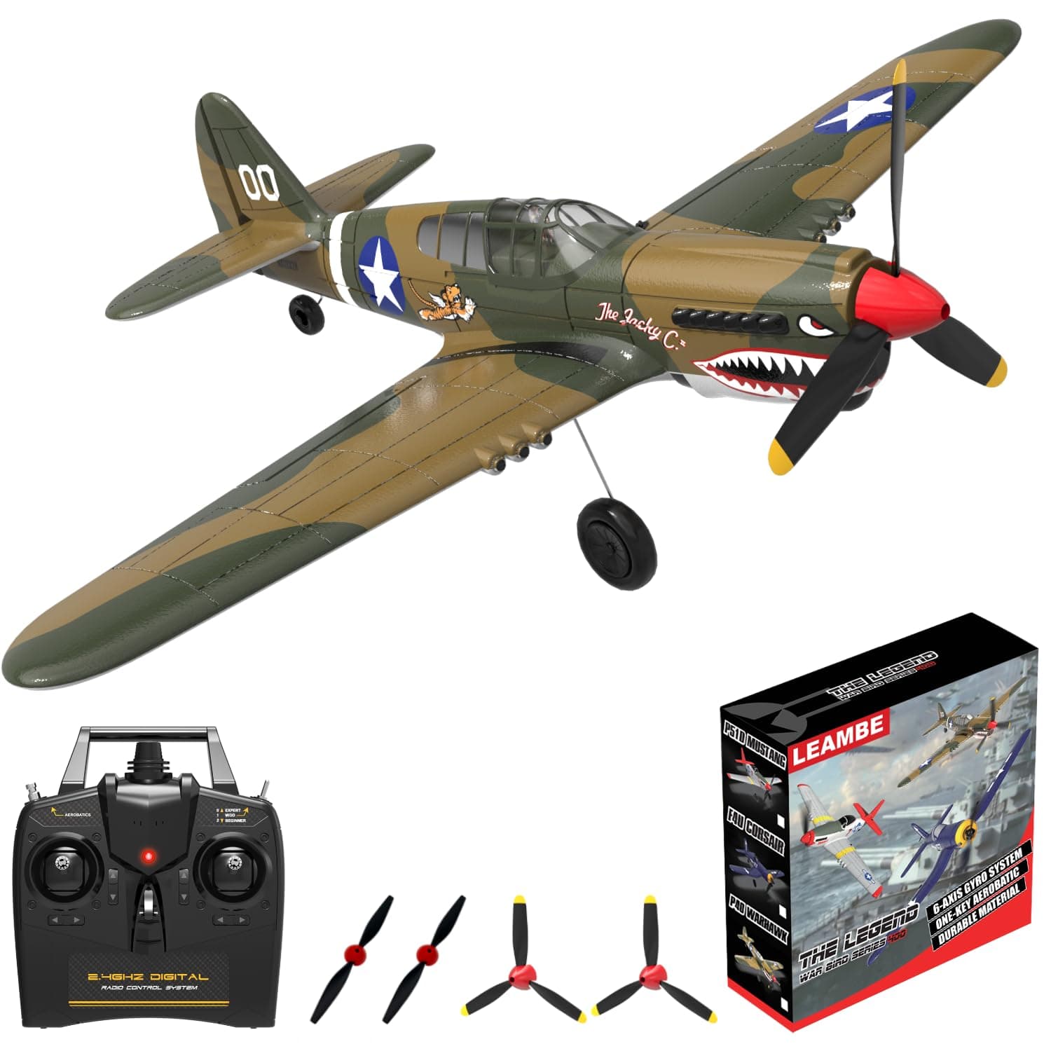 LEAMBE RC Plane 4 Channel Remote Control Airplane - Ready to Fly P-40 Warhawk RC Airplane for Beginners Adult with Xpilot Stabilization System & One Key Aerobatic