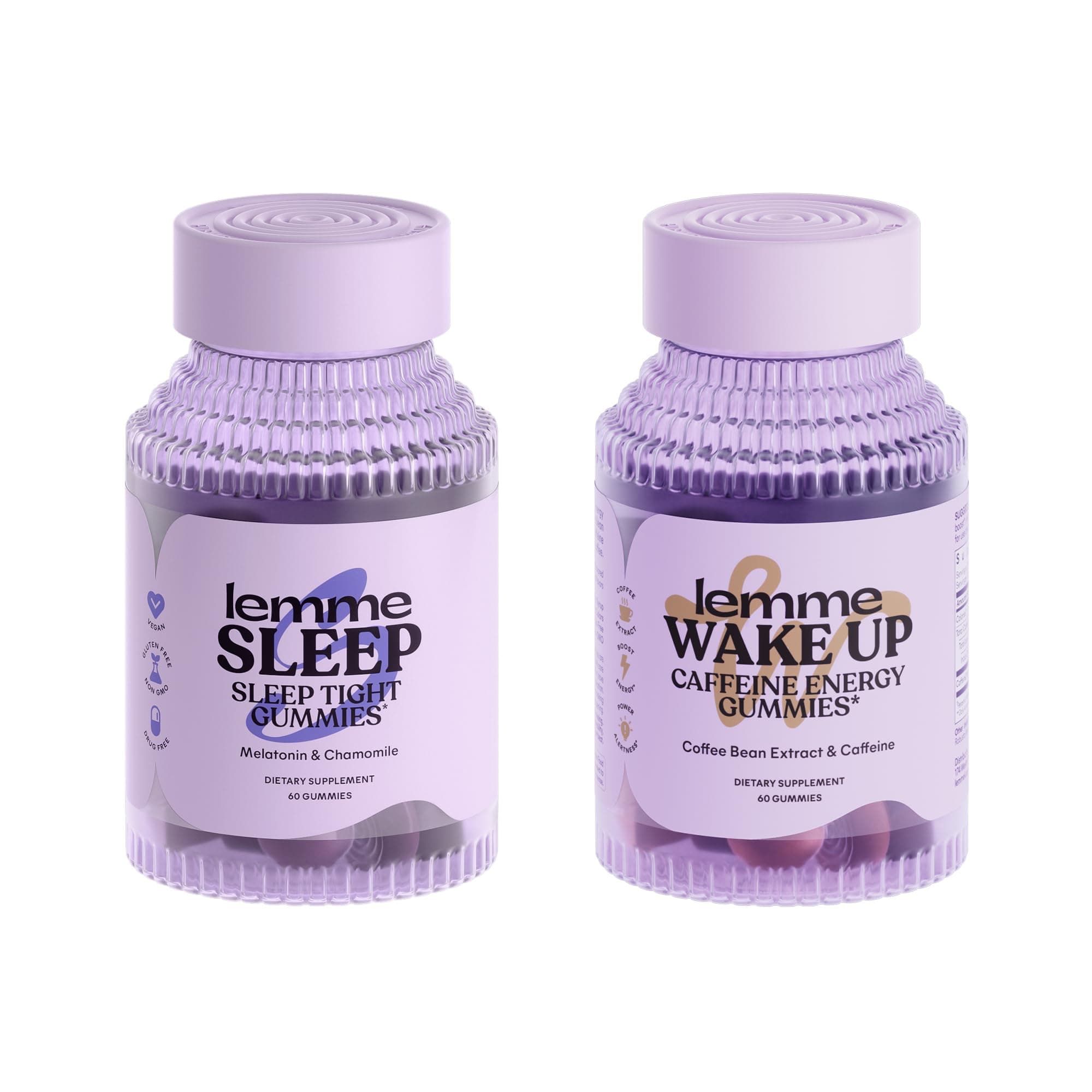 Lemme Sleep and Wake Up Bundle - Sleep Gummies for Better Night's Rest & Wake Up Caffeine Gummies for Energy - Gluten-Free, Non-GMO, 60 Count Each
