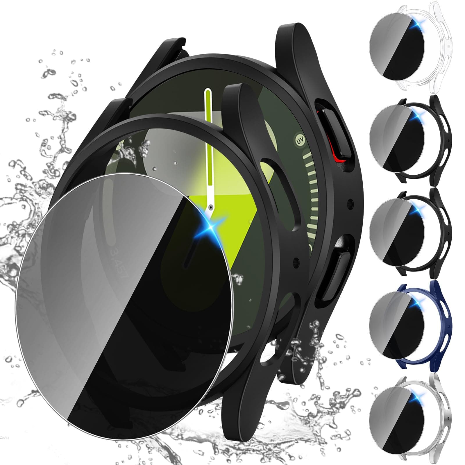 Tensea Multipack for Samsung Galaxy Watch 7 Screen Protector Case 40mm Accessories, Hard PC Bumper/HD Anti-Fog Tempered Glass Protective Film, Face Cover Set, Galaxy Watch 7 Case for Women Men