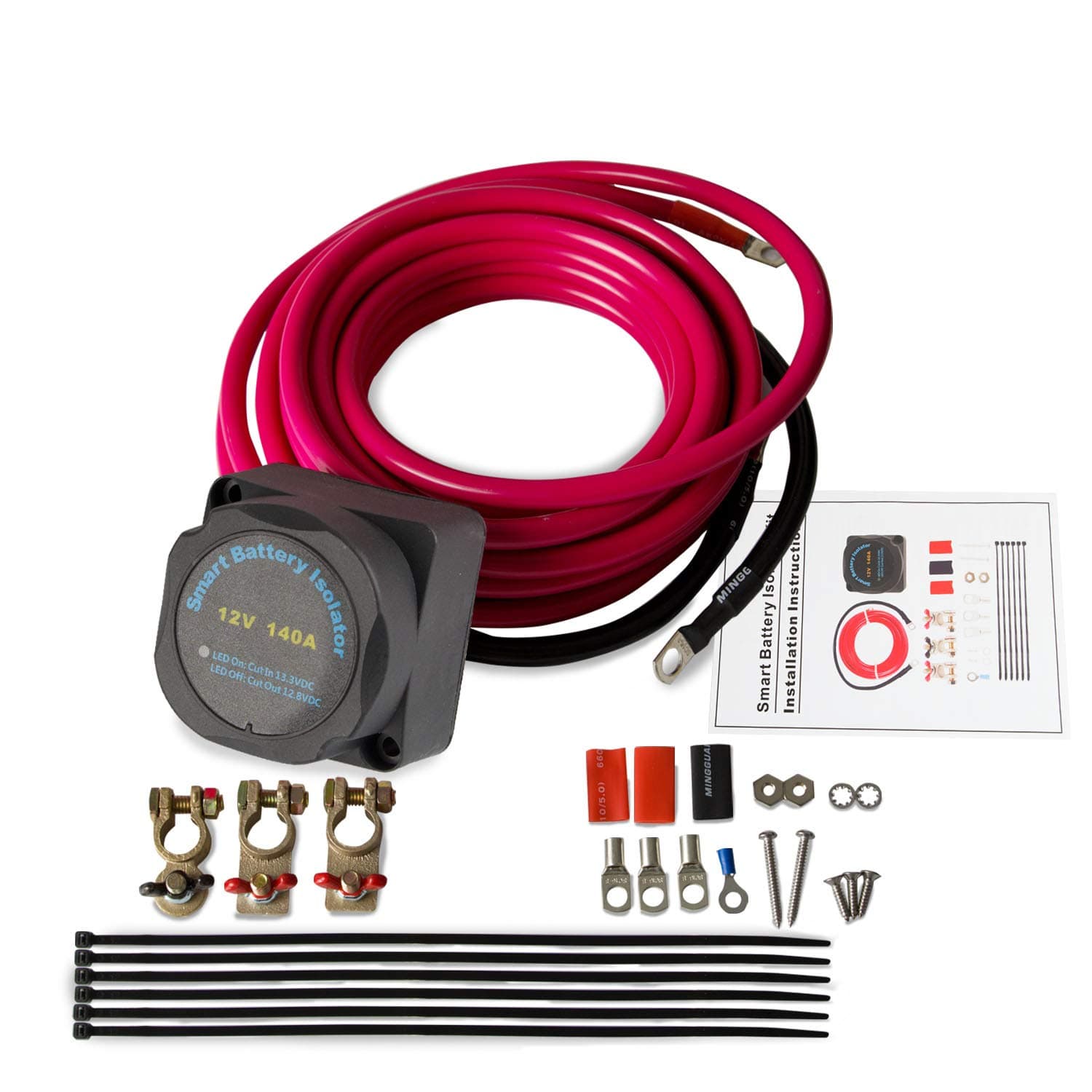 RANSOTODual Battery Isolator Kit 12 Volt 140 Amp Voltage Sensitive Relay Complete VSR Double Battery Automatic Charger Battery Disconnect Switch Battery Isolator 12v