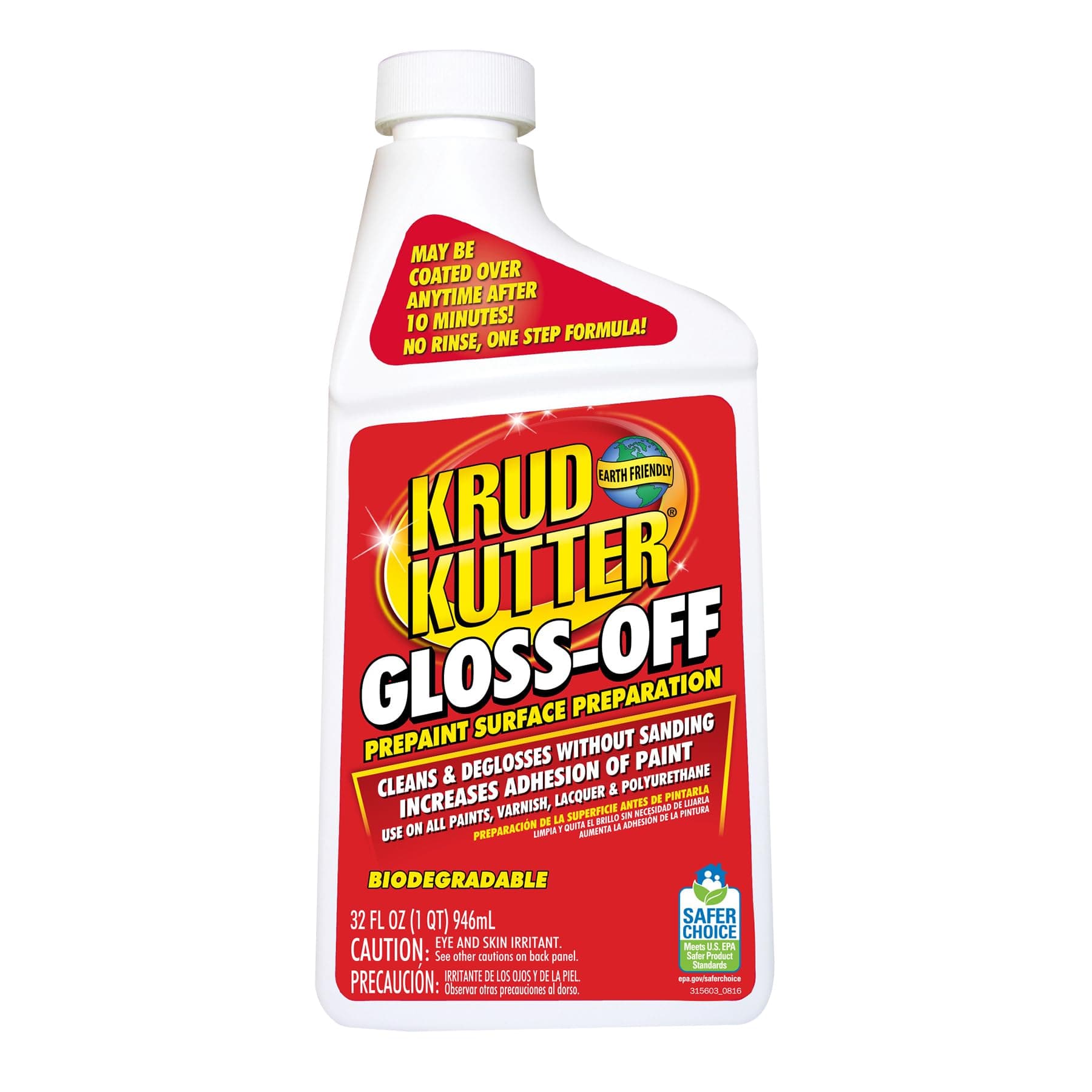 - Krud Kutter Gloss-Off Prepaint Surface Preparation Cleaner, 32 oz, No Sanding Liquid Deglosser for Cabinets, Trim, Doors and Furniture, Removes Dirt Grease and Gloss for Paint Adhesion