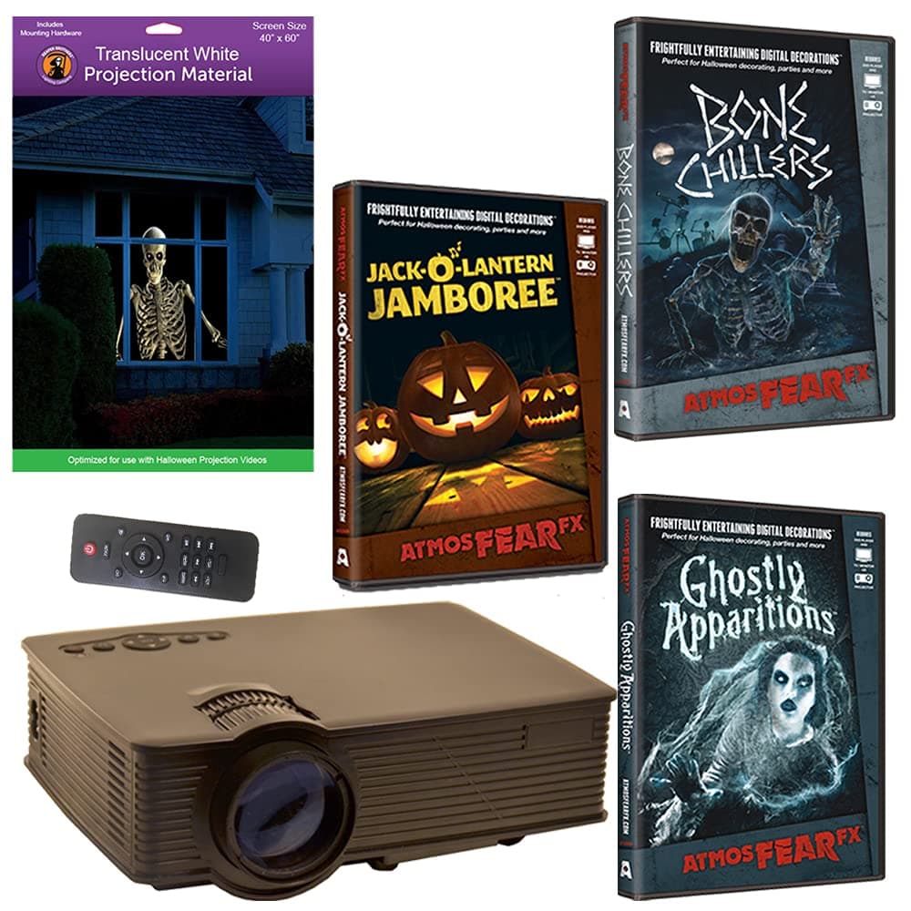Virtual Halloween LED Projector Value Kit Window Decoration. Includes AtmosFear FX Halloween Videos Ghostly Apparitions DVD, Bone Chillers DVD and Jack O Lantern Jamboree DVD