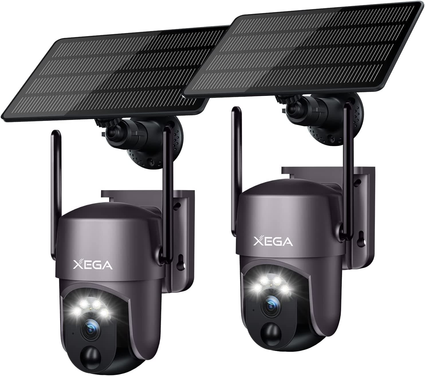 Xega 2 Pack Security Camera Wireless Outdoor 2K 360° PTZ Camera Solar Security Cameras 2.4G WiFi Video Surveillance w/Spotlight & Siren, Color Night Vision, AI Motion Detection, 2-Way Talk, IP66