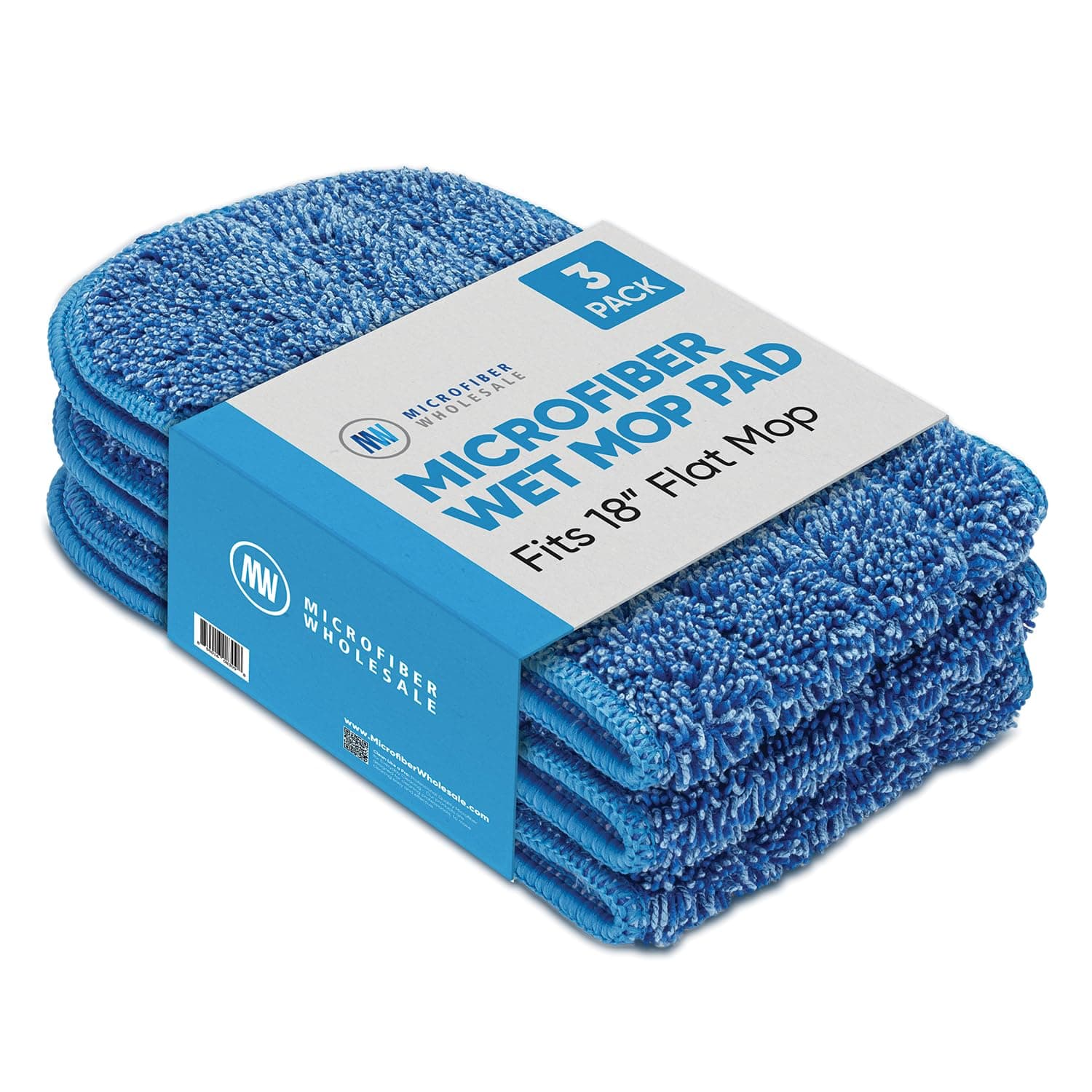 Microfiber Wholesale™ 18 inch Microfiber Mop Pads - Machine Washable, Reusable, Refills & Replacement Wet Mop Heads Compatible with Any Microfiber Flat Mop System (3 Pack)
