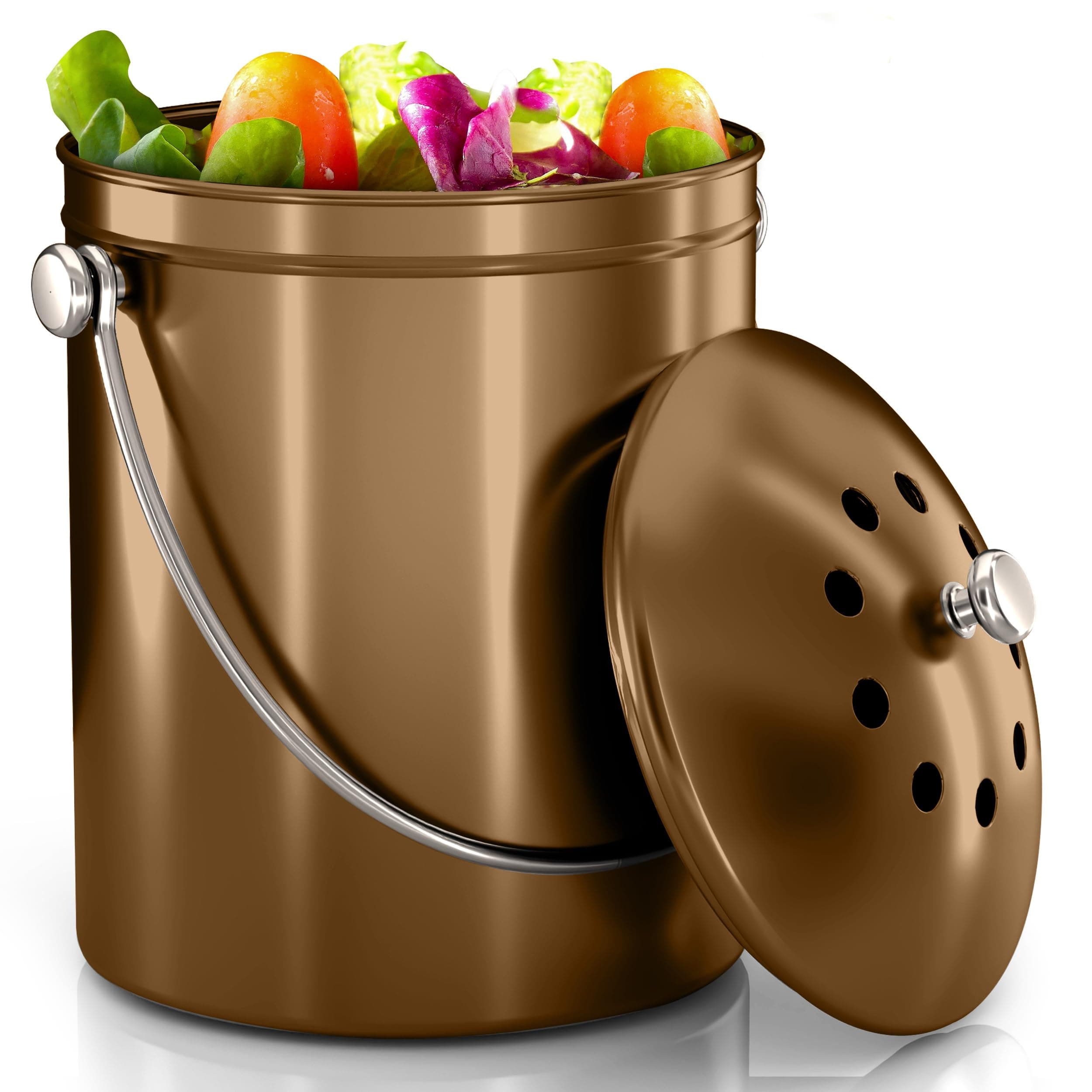 Utopia Kitchen Compost Bin for Kitchen Countertop - 1 Gallon Compost Bucket for Kitchen with Lid - Includes 1 Spare Charcoal Filter ((Silver)