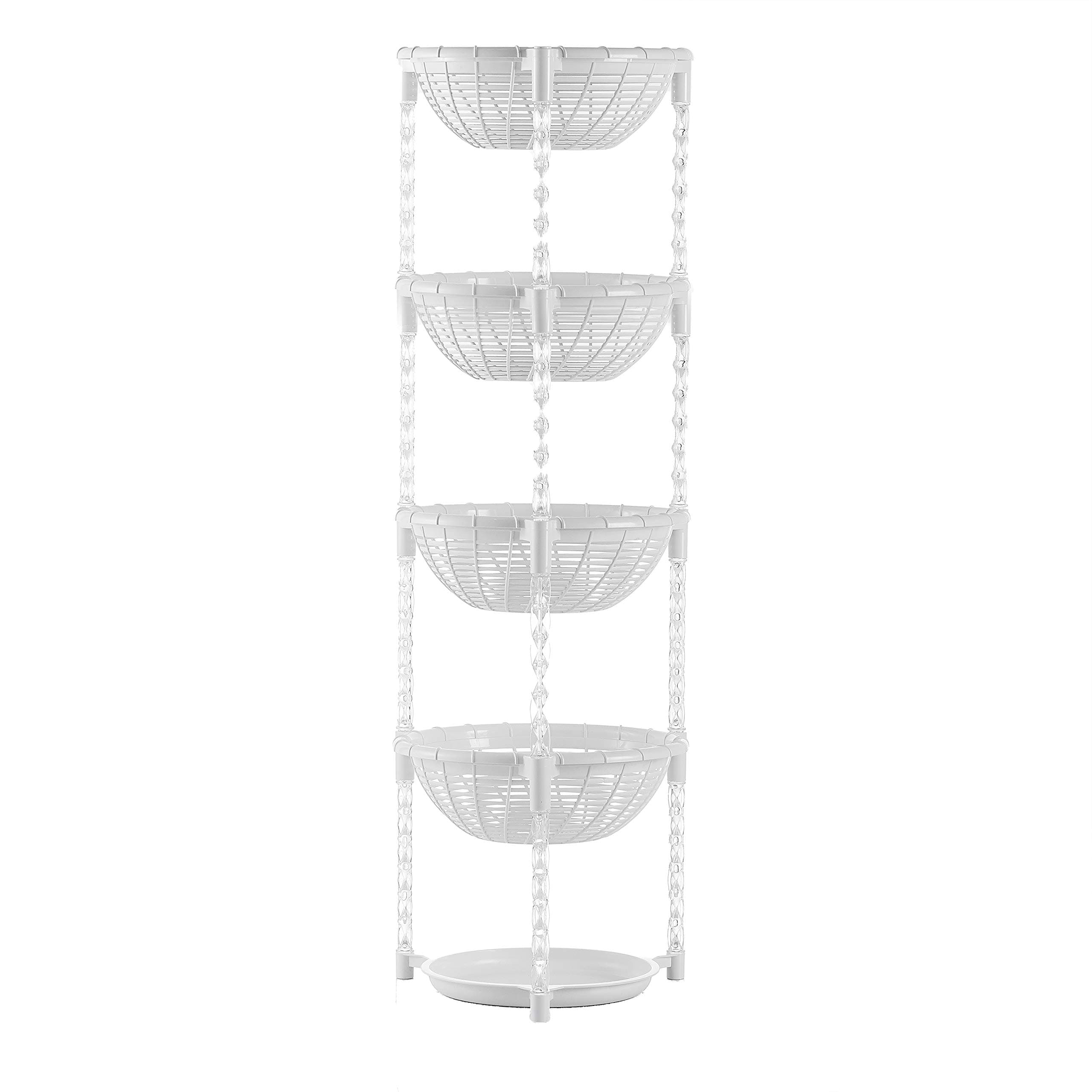 Uncluttered Designs Stacking Basket Bins (4 Tier + Plate) — Display for Fruit, Potato, Onion & Produce — Crafts, Art Supplies & Housewares Organizer — Bedroom & Bathroom Organization & Storage (White)