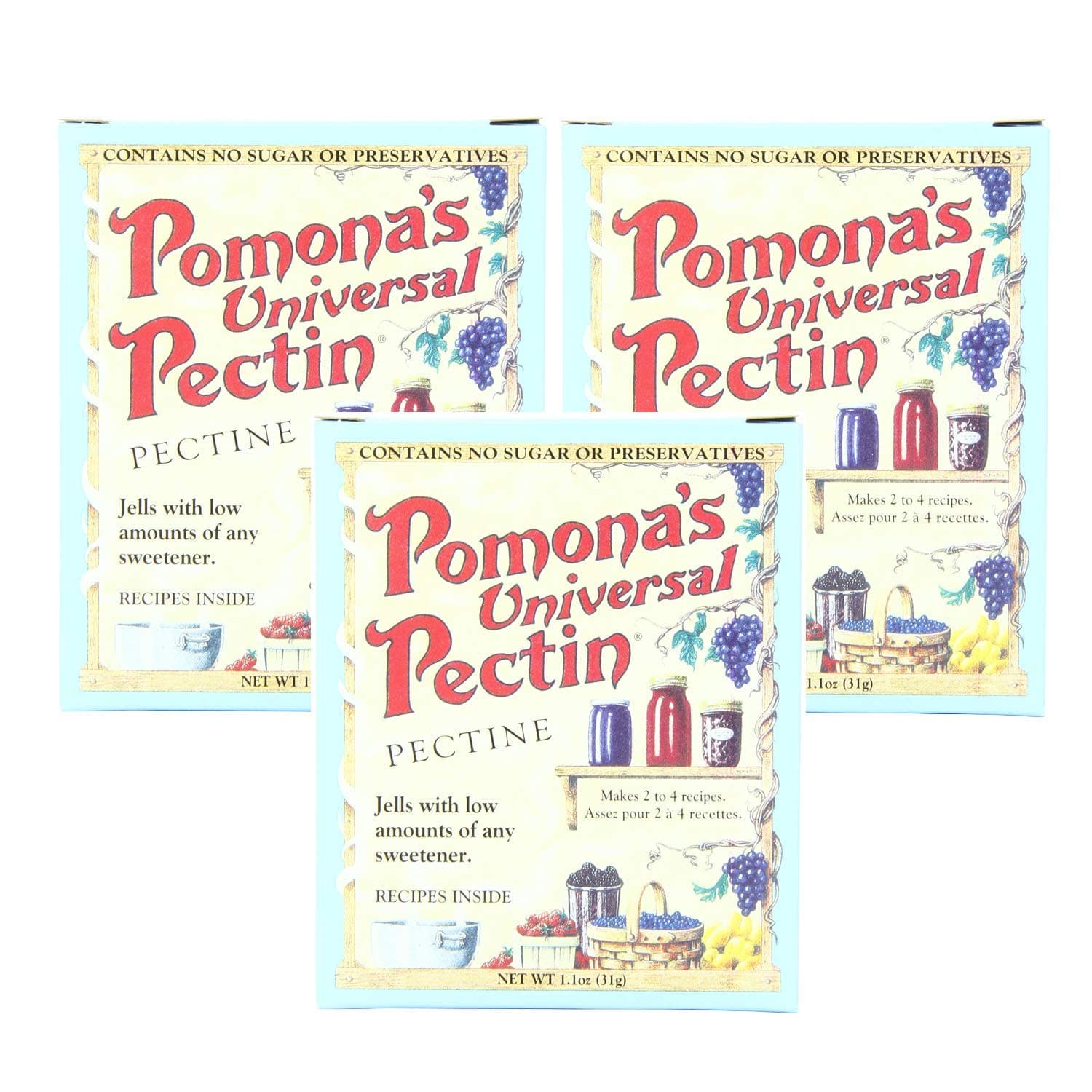 Pomona's Universal Pectin 3 Count 1.1 Ounce Boxes (3.3 Ounces Total) - Perfect for Making Jams and Jelly - Contains No Sugar or Preservatives